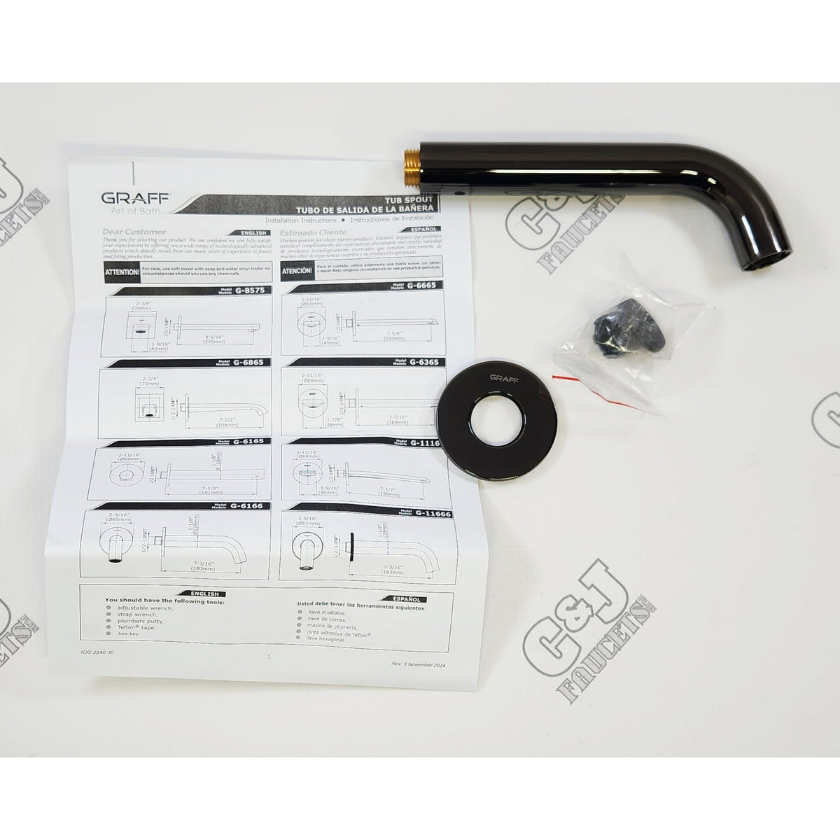 Graff G-11666-OX Cameo 7-1/4" Bathroom Non-Diverting Tub Spout - Onyx PVD READ