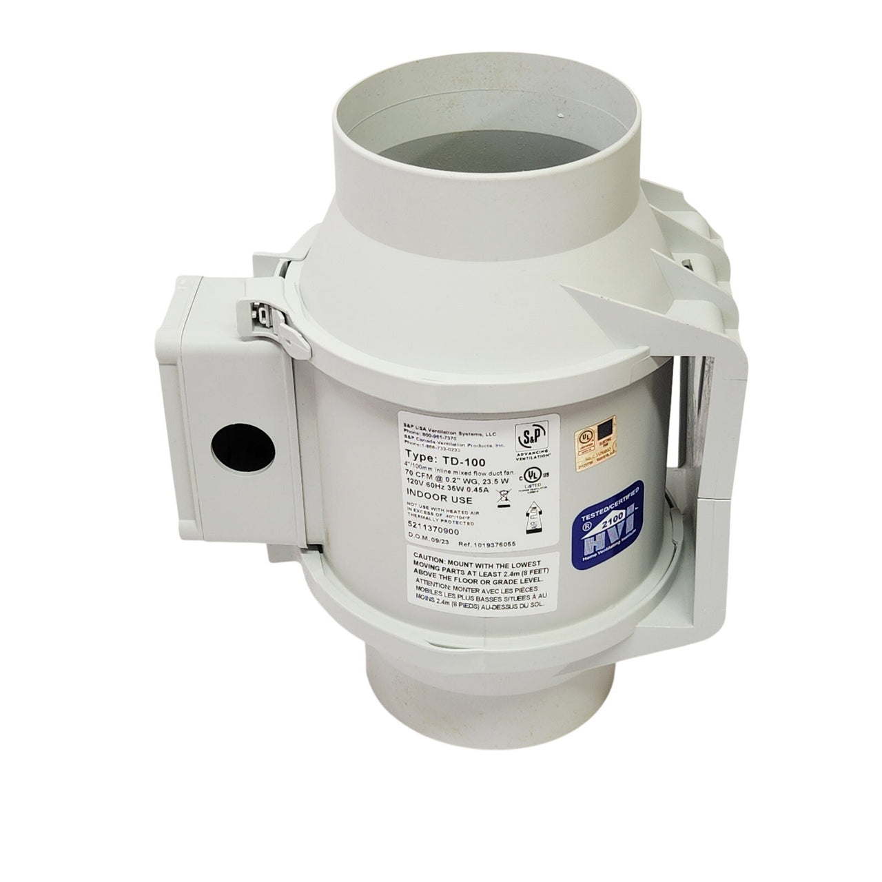 Soler and Palau TD-100 4"/100MM Inline Mixed Flow Duct Fan - Off-White
