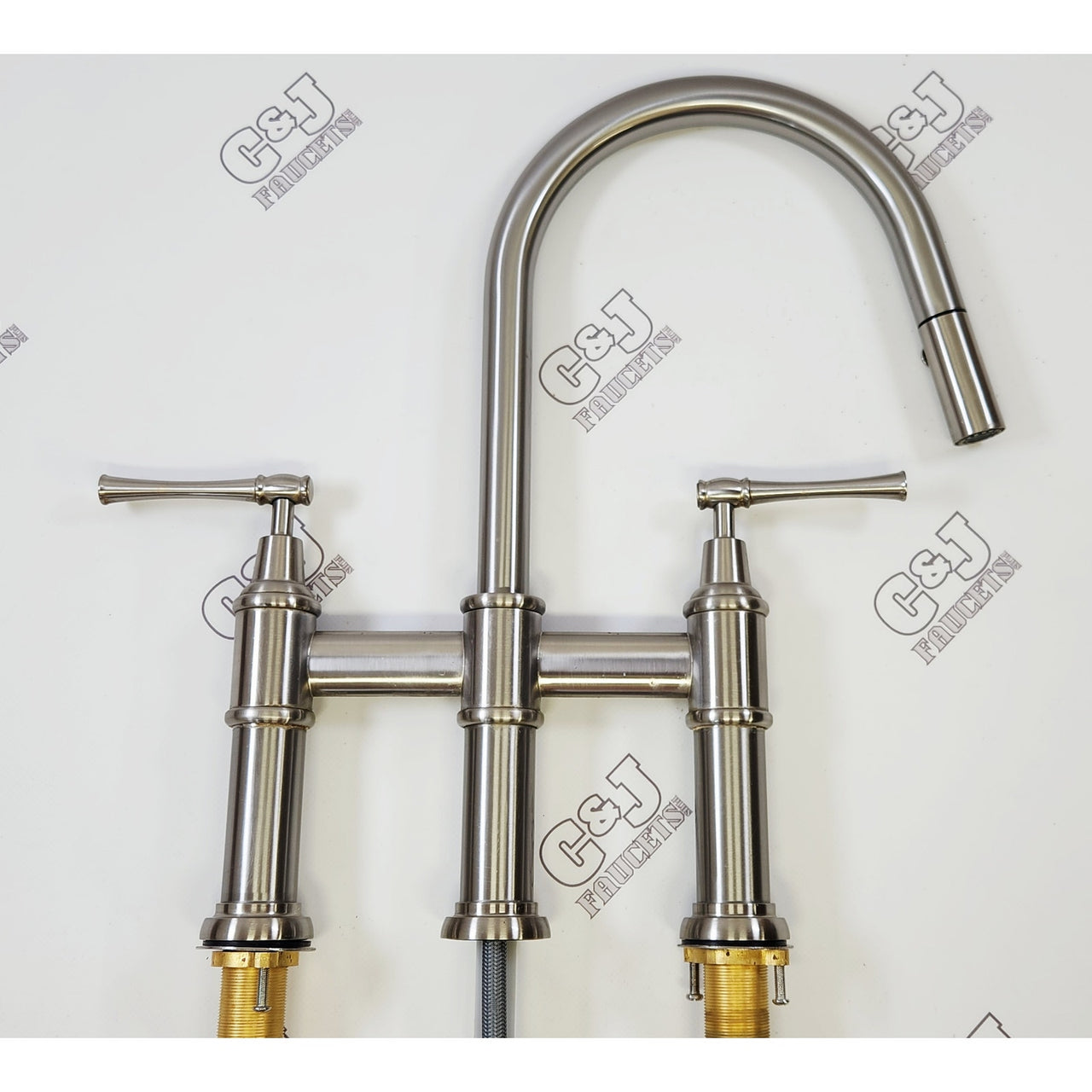 Signature Hardware 455765 Hurston Bridge Pull-Down Faucet - Brushed Nickel READ