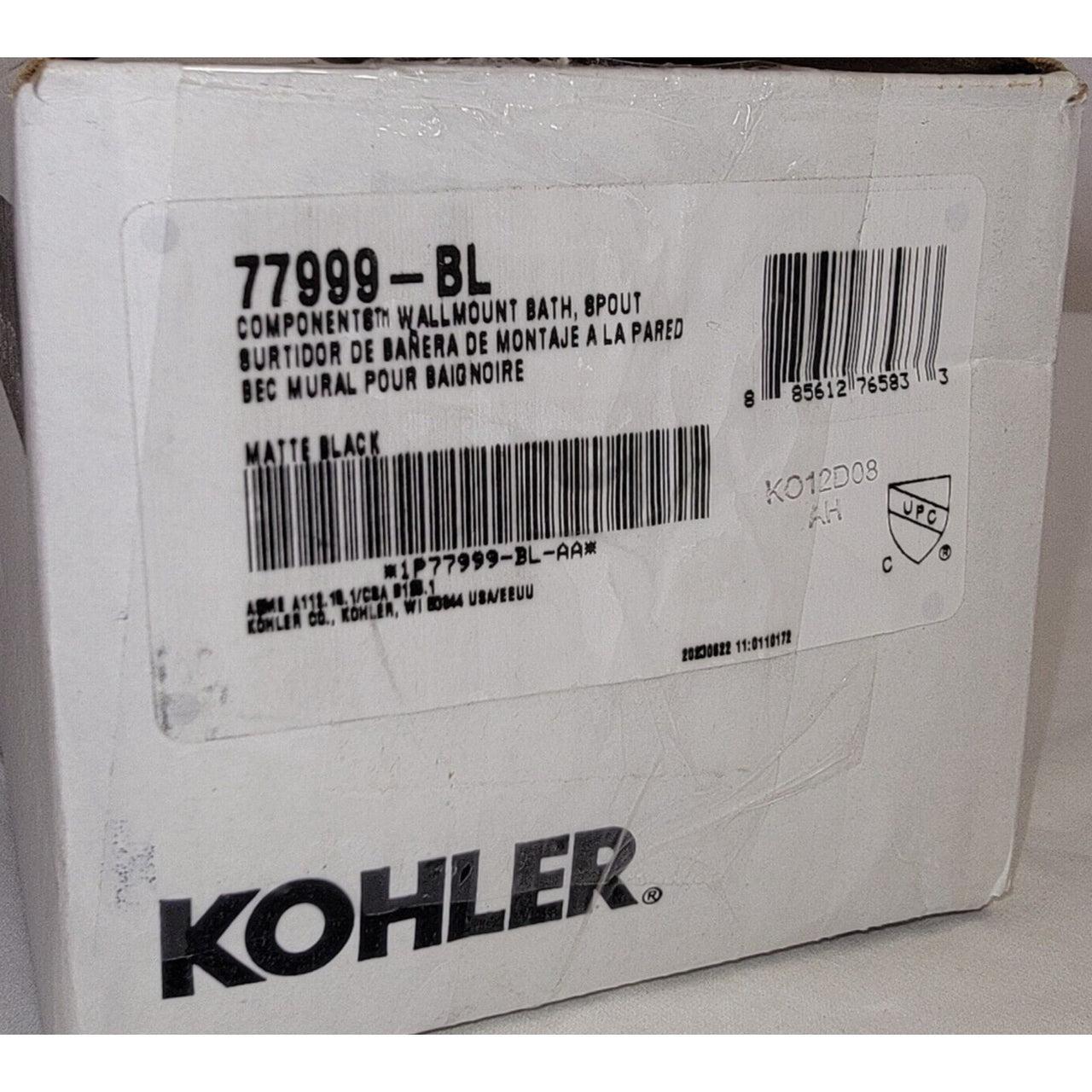 Kohler 77999-BL Components Wall-Mount Tub Spout - Matte Black