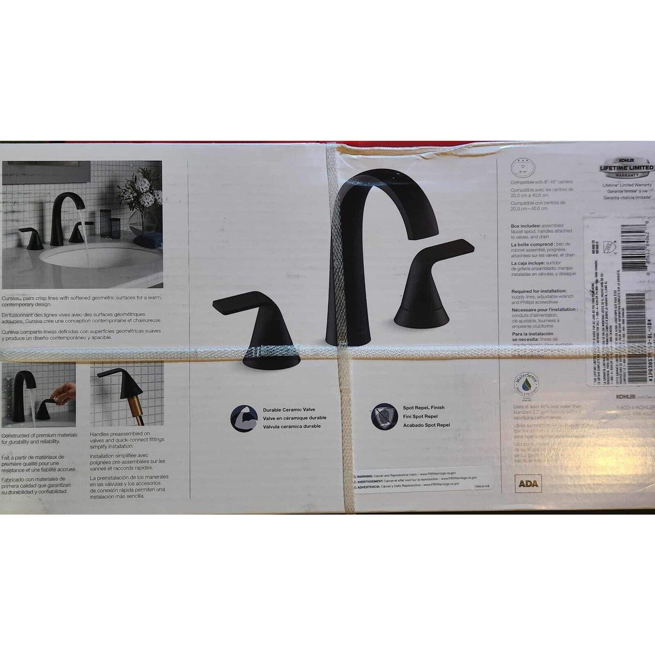 Kohler R30579-4D-BL Cursiva Widespread Bathroom Faucet - Matte Black