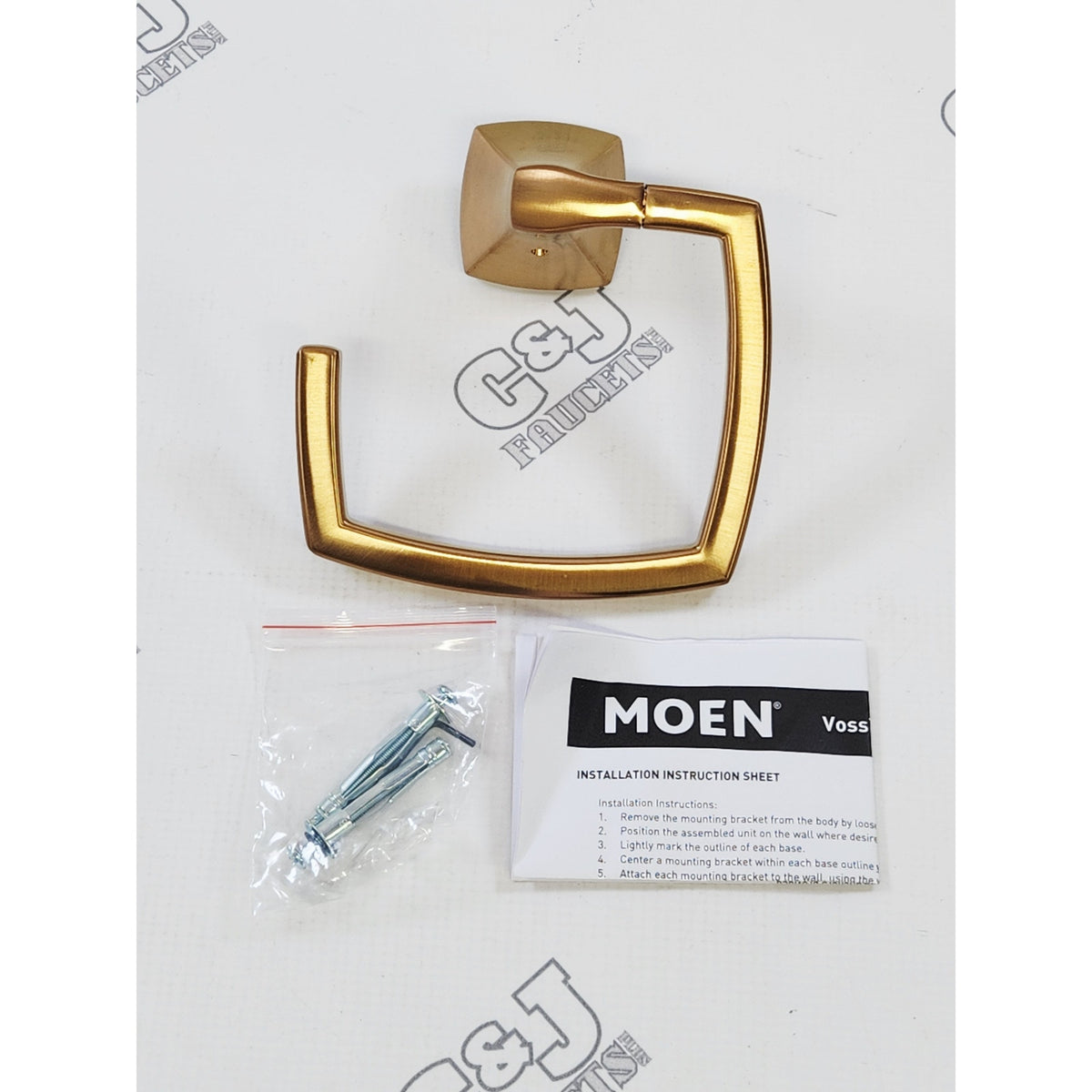 Moen YB5186BG Voss Wall Mount Open Towel Ring - Brushed Gold READ