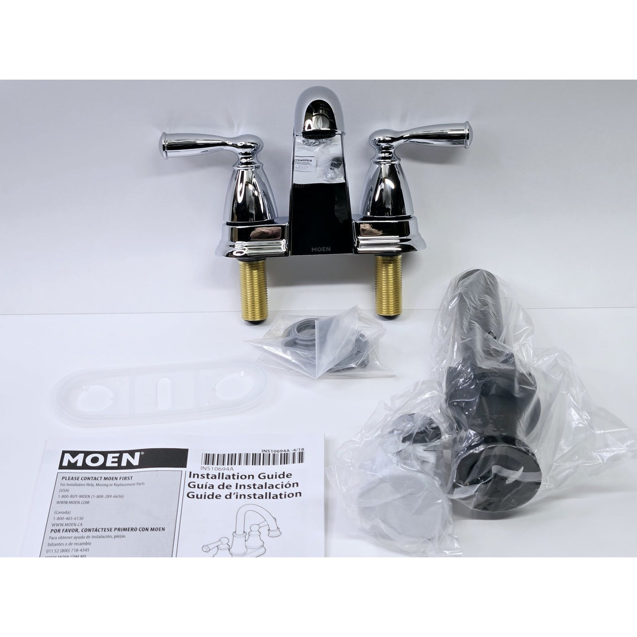 Moen 84942 Banbury 4 in. Centerset Double Handle Low-Arc Bathroom Faucet -Chrome
