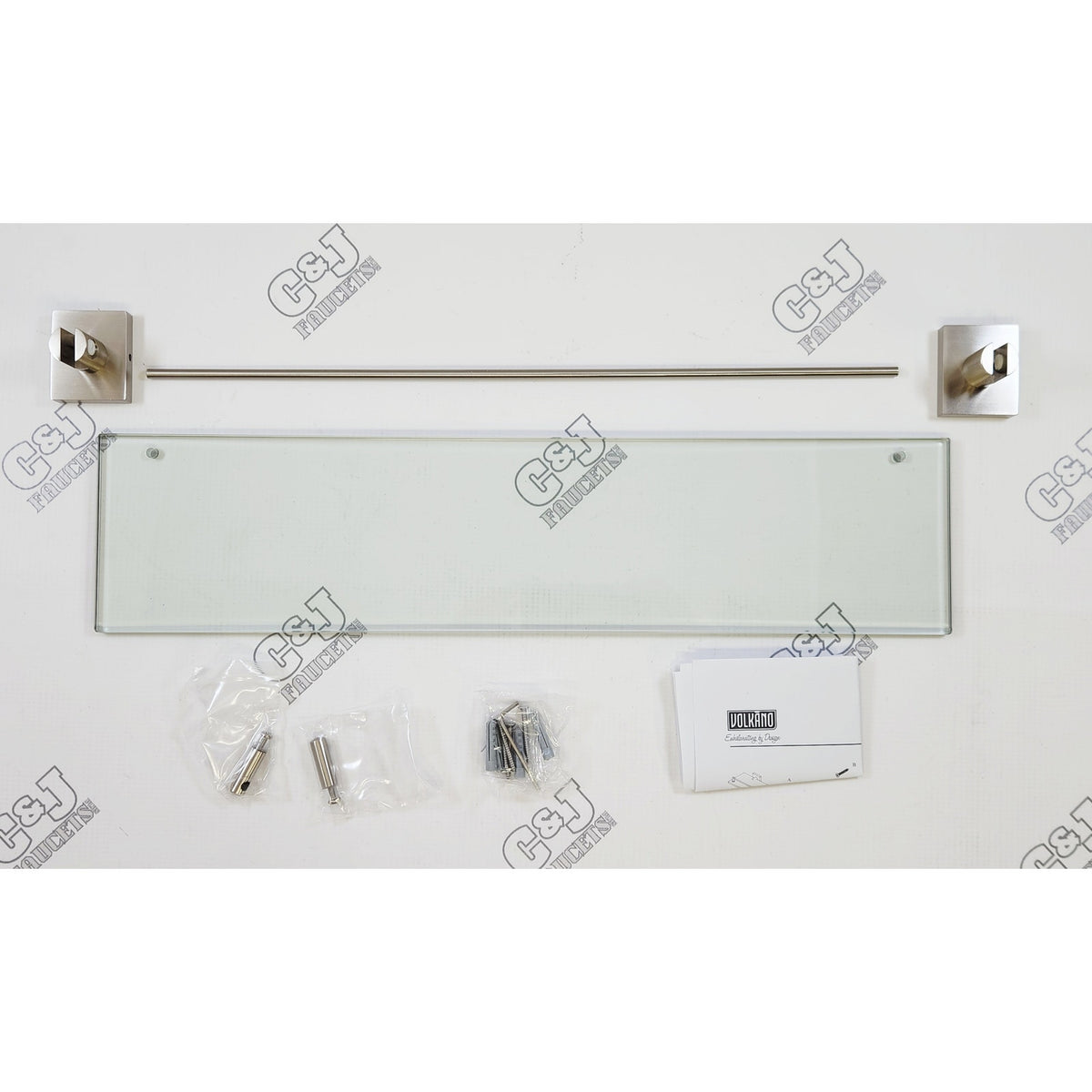 ICO Bath V62764 Crater 20-1/2" x 5-1/2" Glass Bathroom Shelf - Brushed Nickel