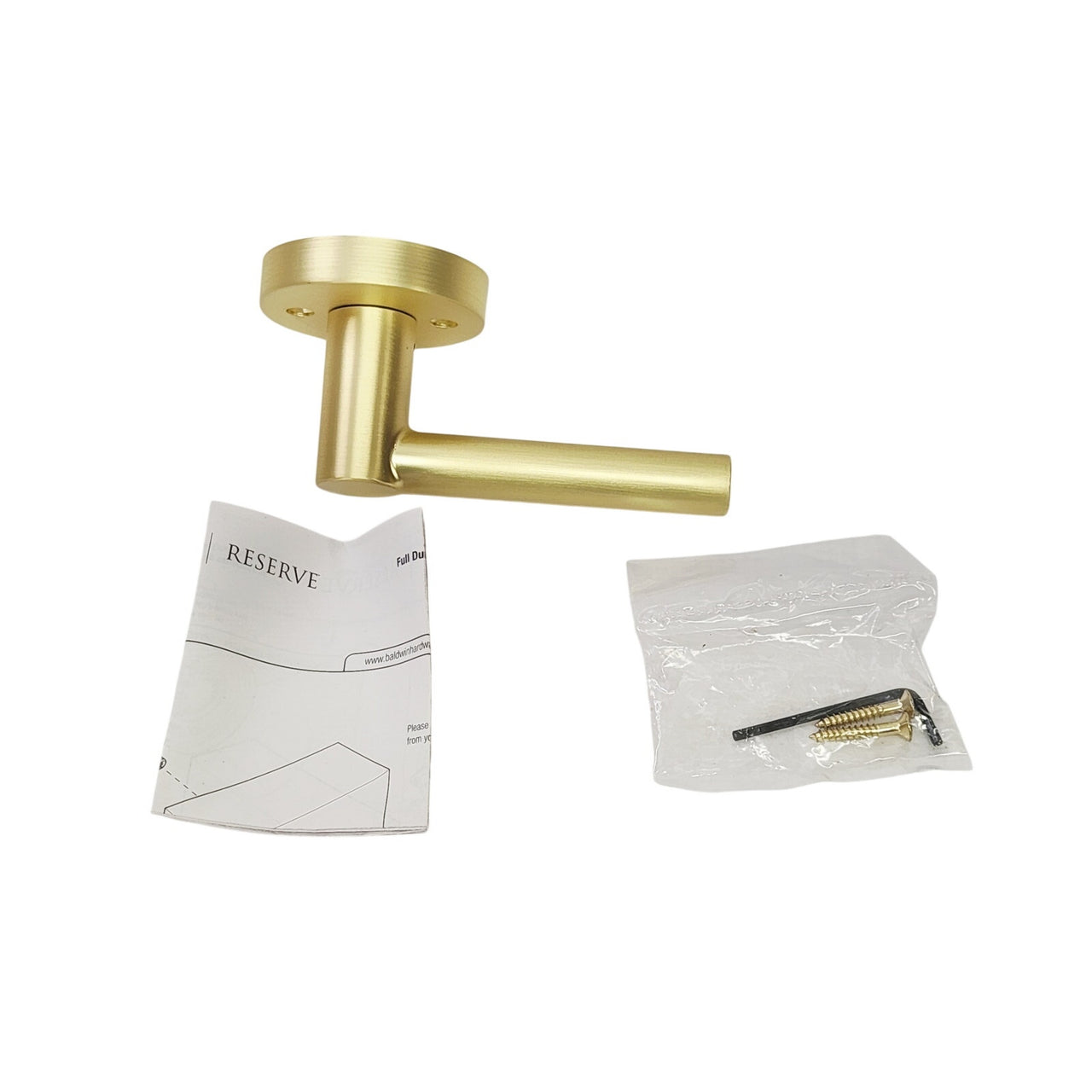 Baldwin FD.TUB.R.CRR.044 Tube Lever & Round Rose Dummy Set - Satin Brass READ