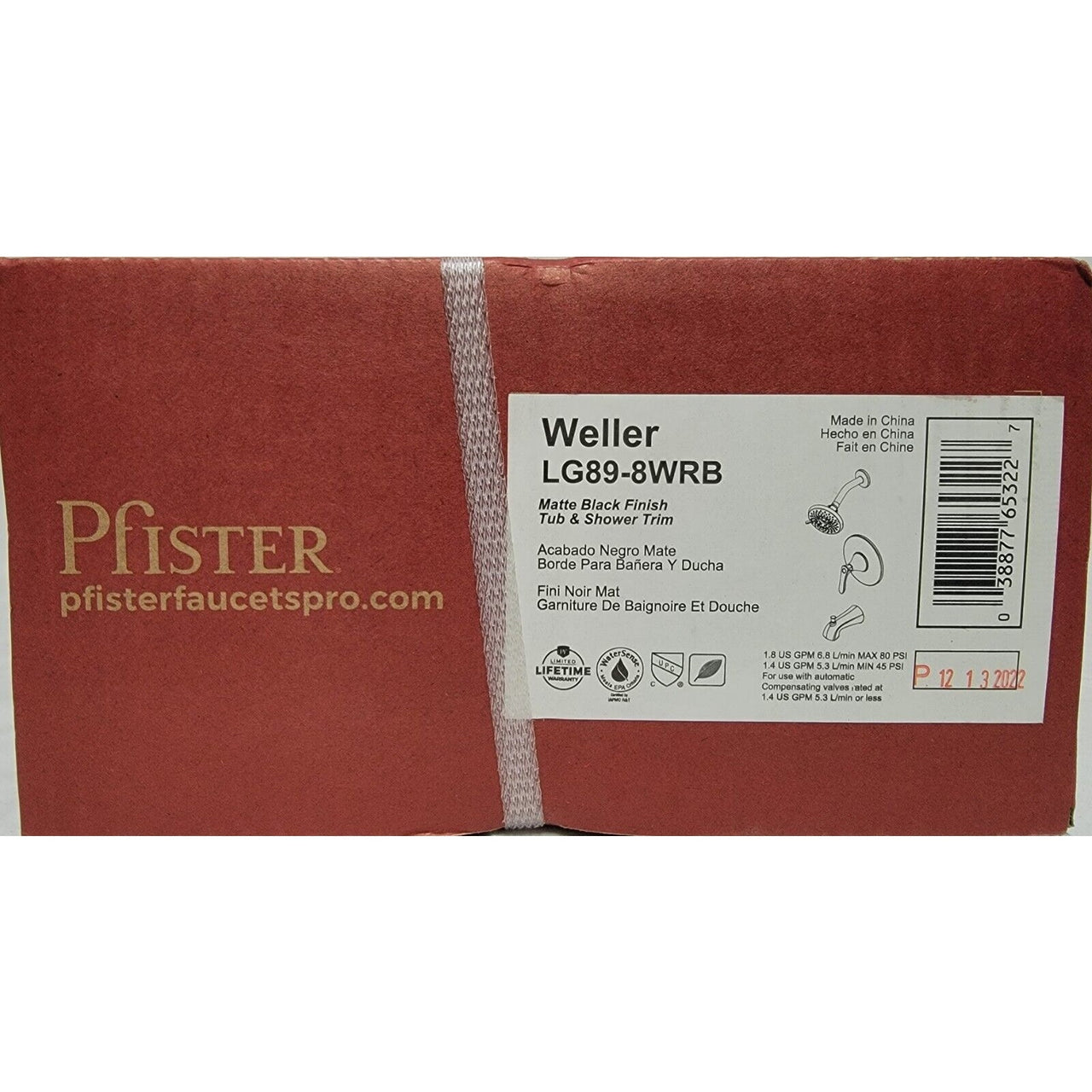 Pfister LG89-8WRB Weller 1-Handle Tub & Shower Trim Kit - Matte Black