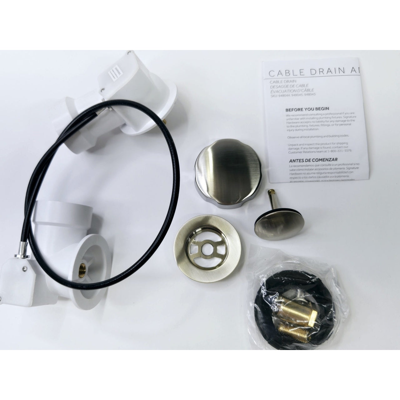 Signature Hardware 446729 PVC Cable Drain & Overflow - Brushed Nickel