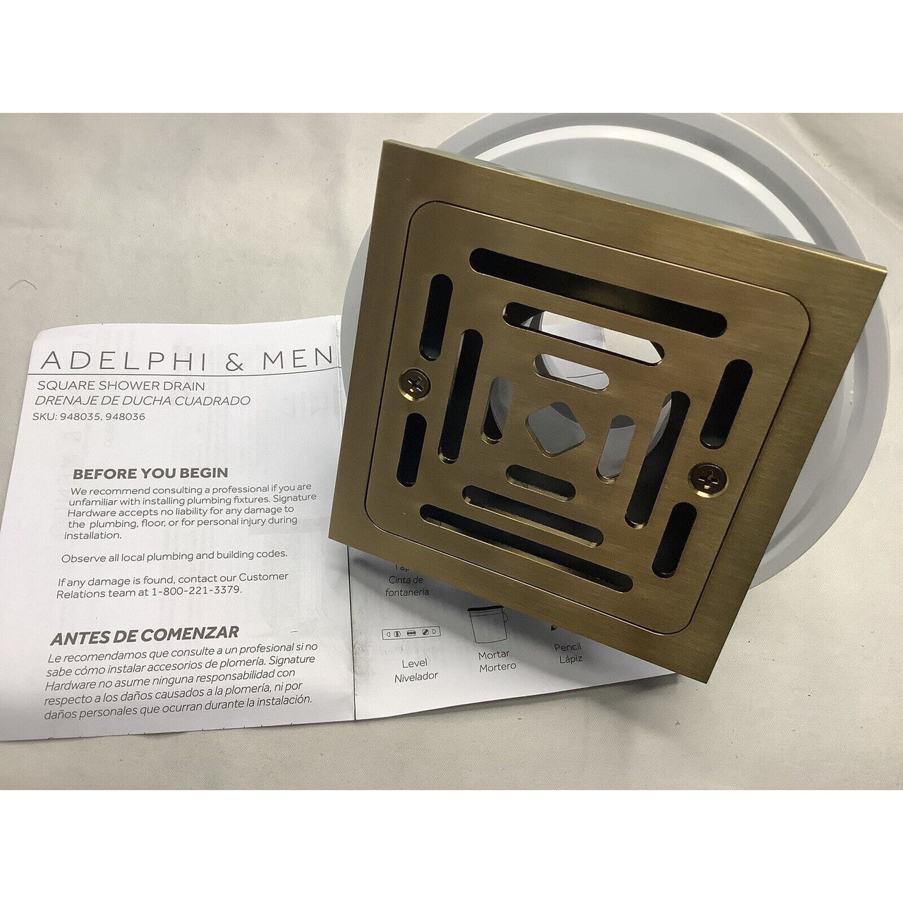 Signature Hardware 479111 Adelphi 4-1/2" Square Shower Drain - Brushed Gold