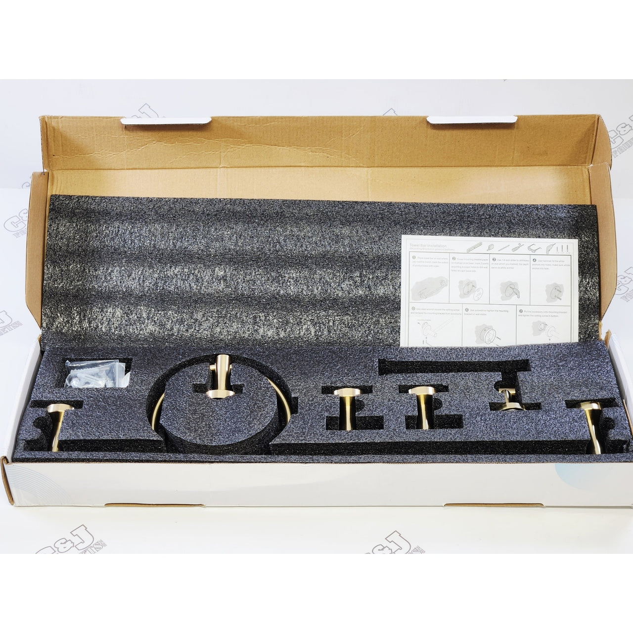 BWE A-91020-BG Rivulet 5 Piece Bathroom Towel Bar Hardware Set - Brushed Gold