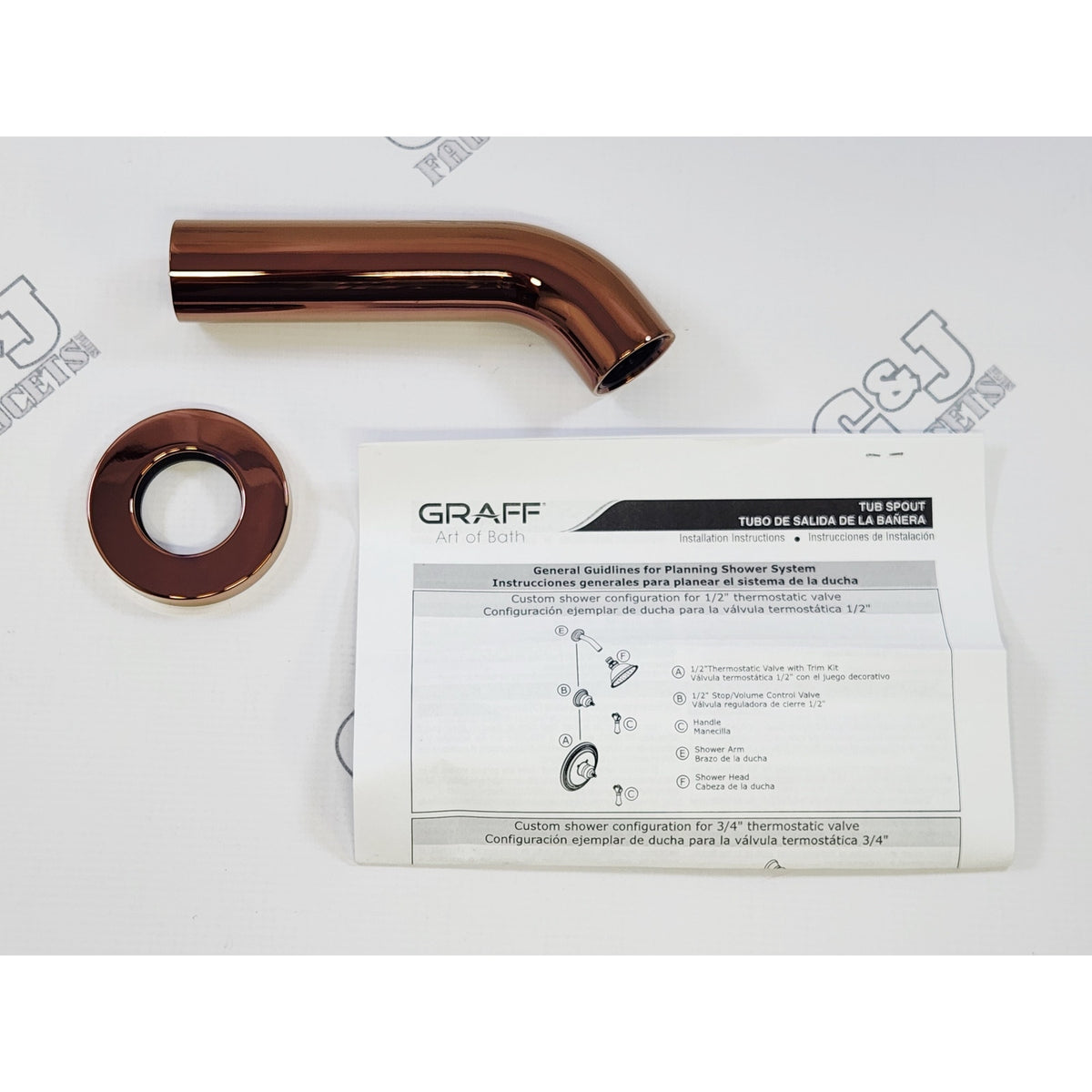 Graff G-8555-RG Contemporary 6" Wall Mounted Non-Diverter Tub Spout - ORosa PVD