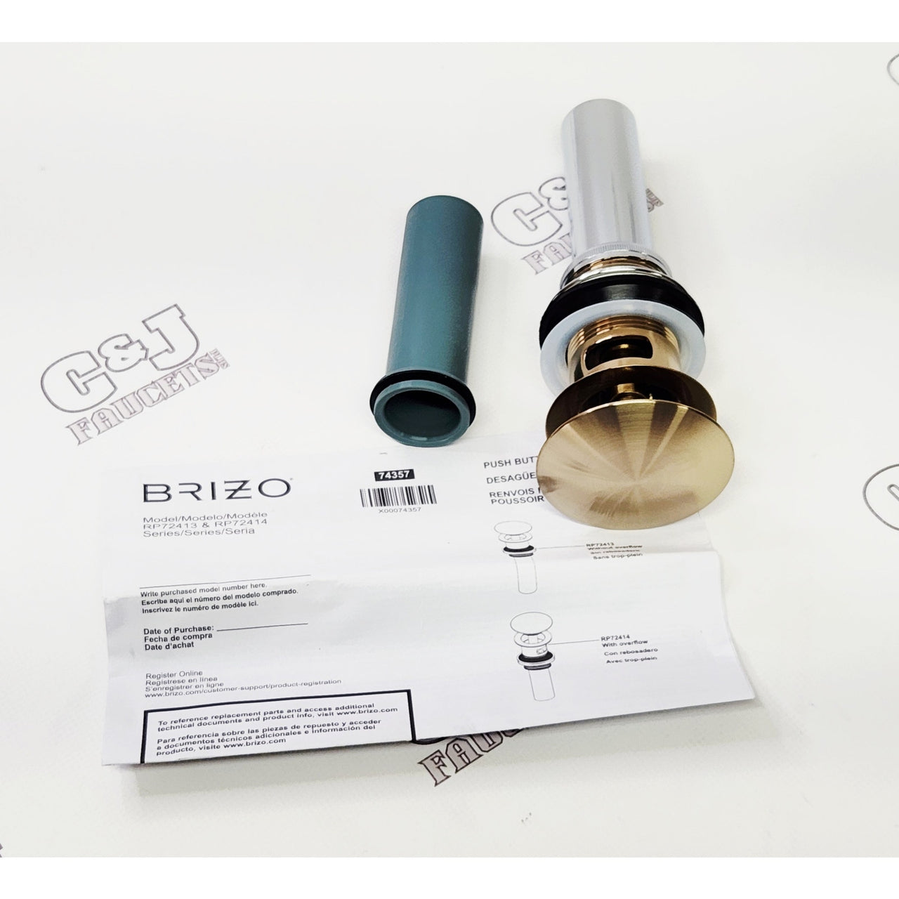 Brizo RP72414GL Push Button Bathroom Sink Pop-Up Drain Assembly - Luxe Gold