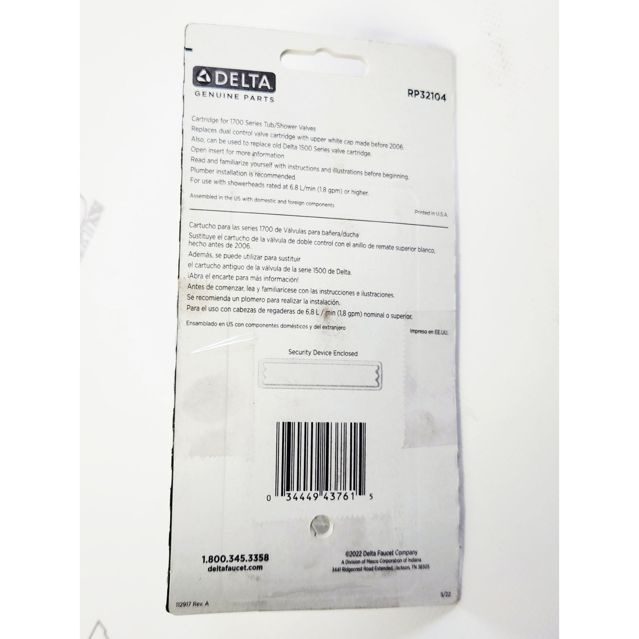 Delta RP32104 Monitor 17 Series Shower Valve Replacement Cartridge Assembly