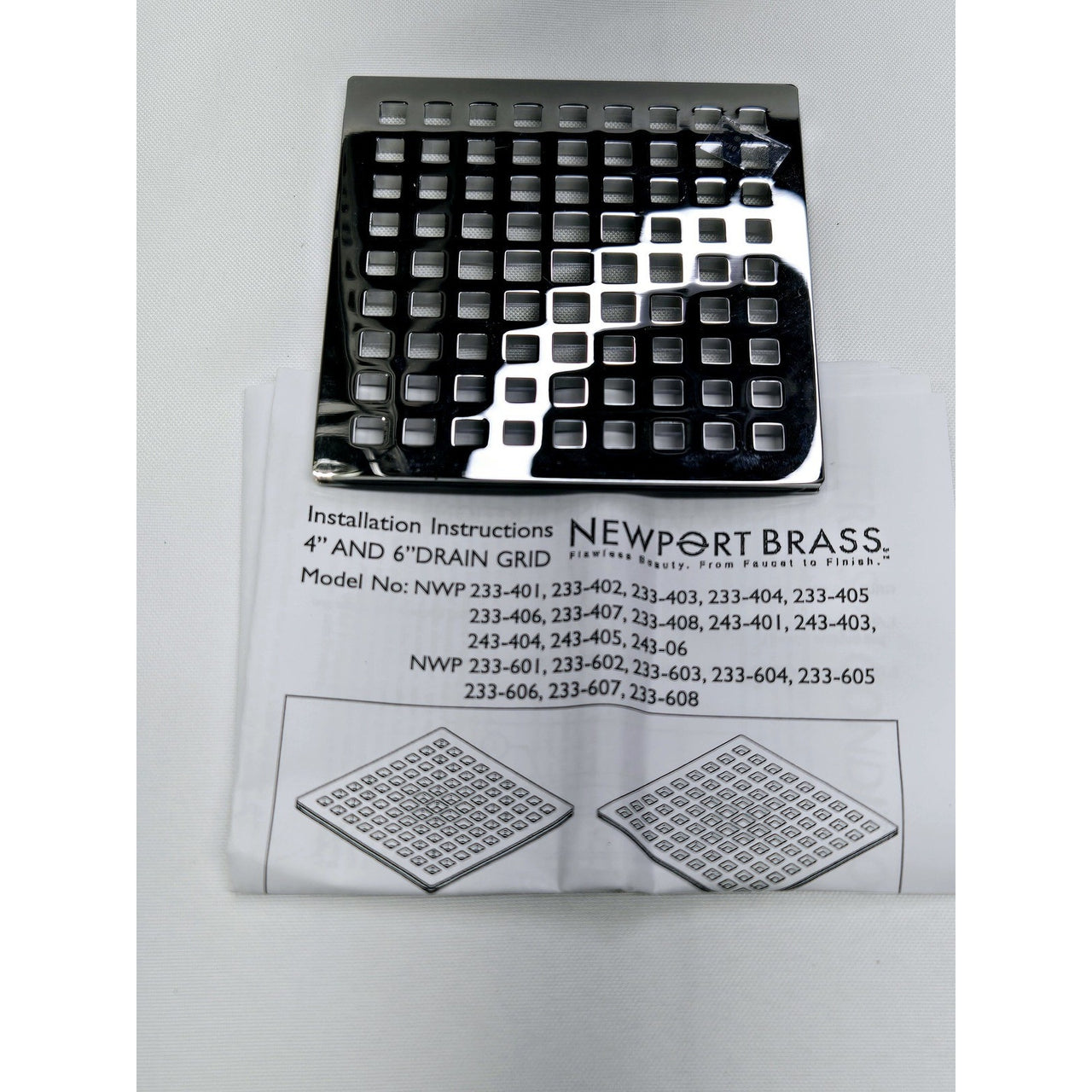Newport Brass 233-401/26 Decorative Drains 4" Square Shower Drain Grid - Chrome