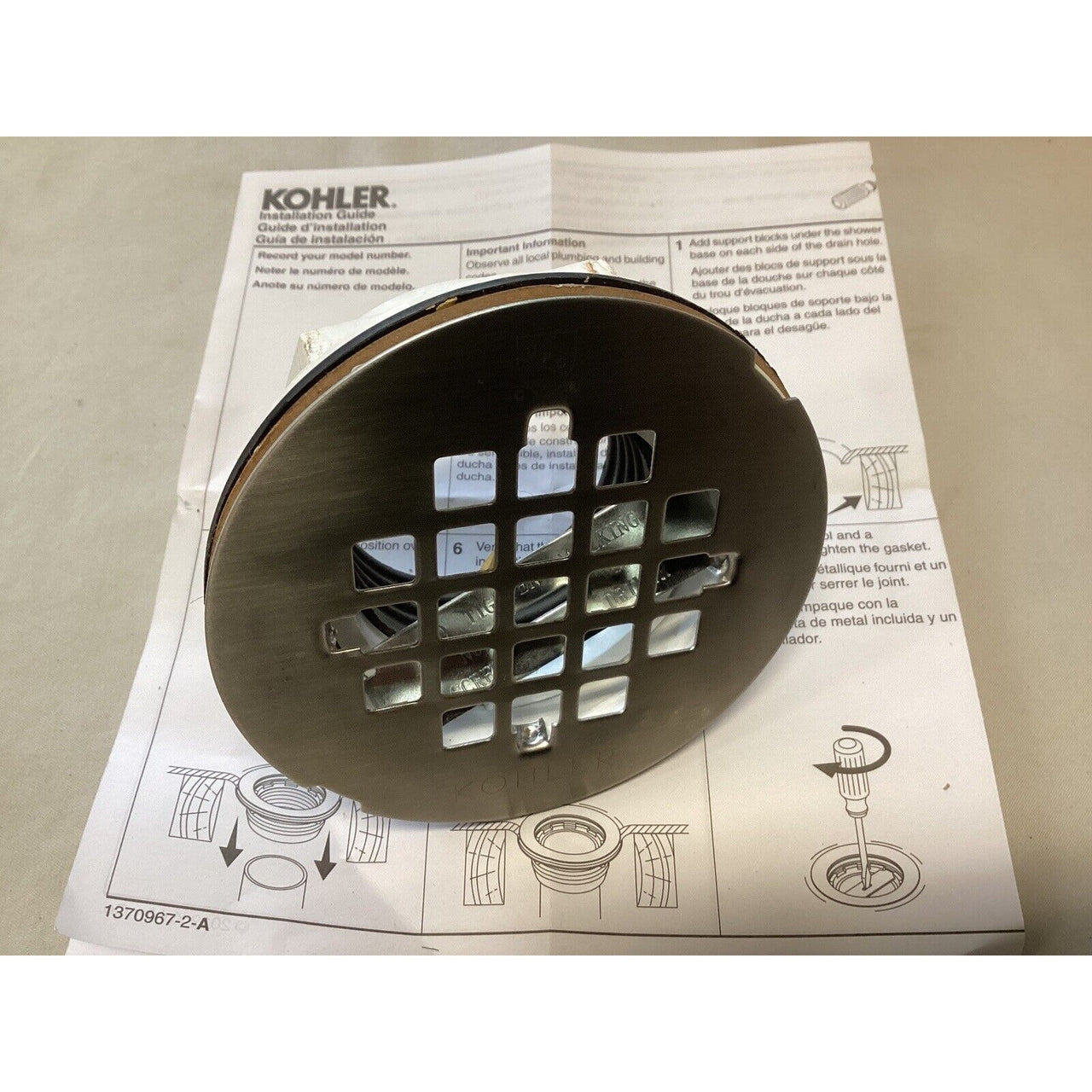 Kohler 22676-BS Round PVC Shower Receptor Drain - Brushed Stainless *READ