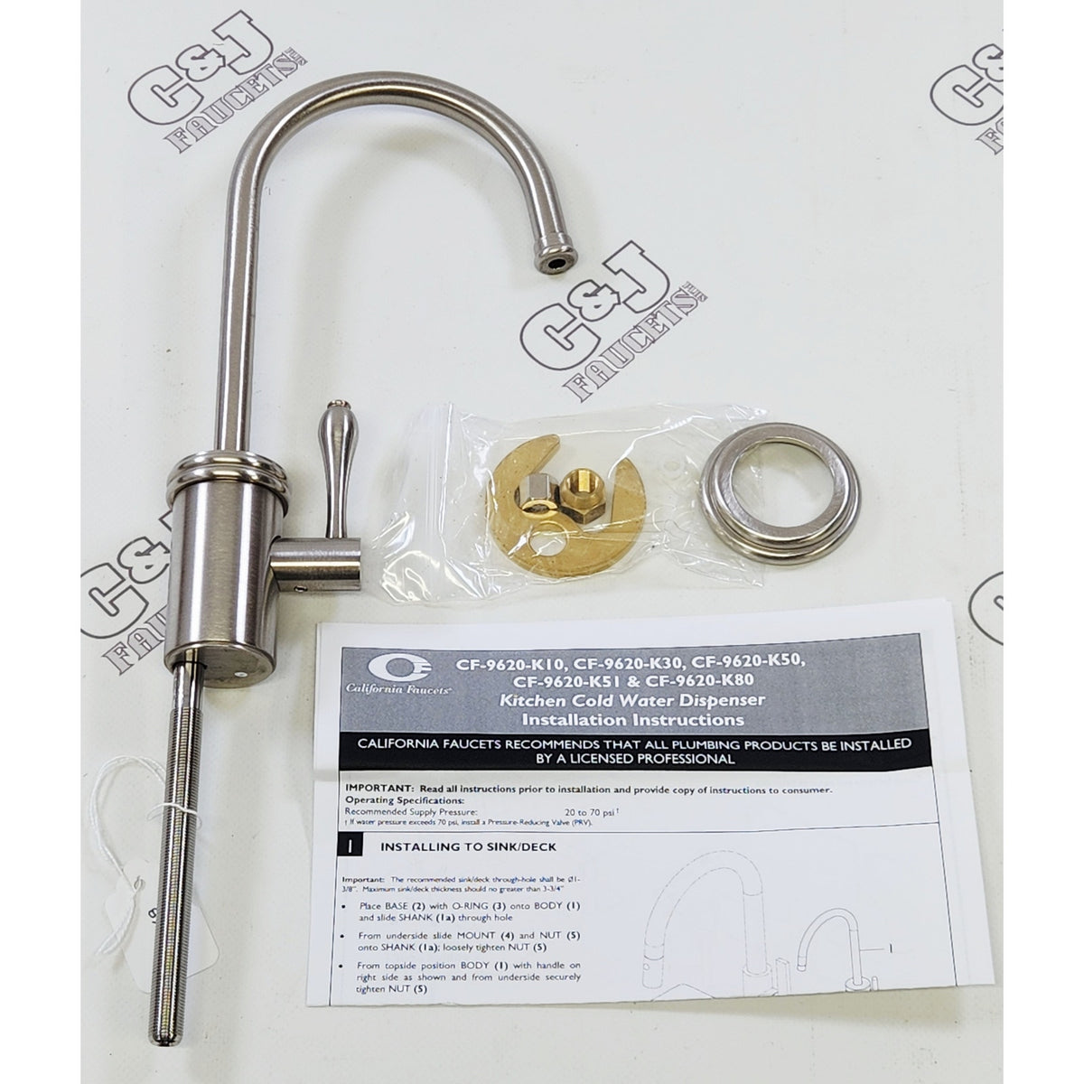 California Faucets 9620-K10-42-SN Davoli 1.8GPM ColdWater Dispenser-Satin Nickel