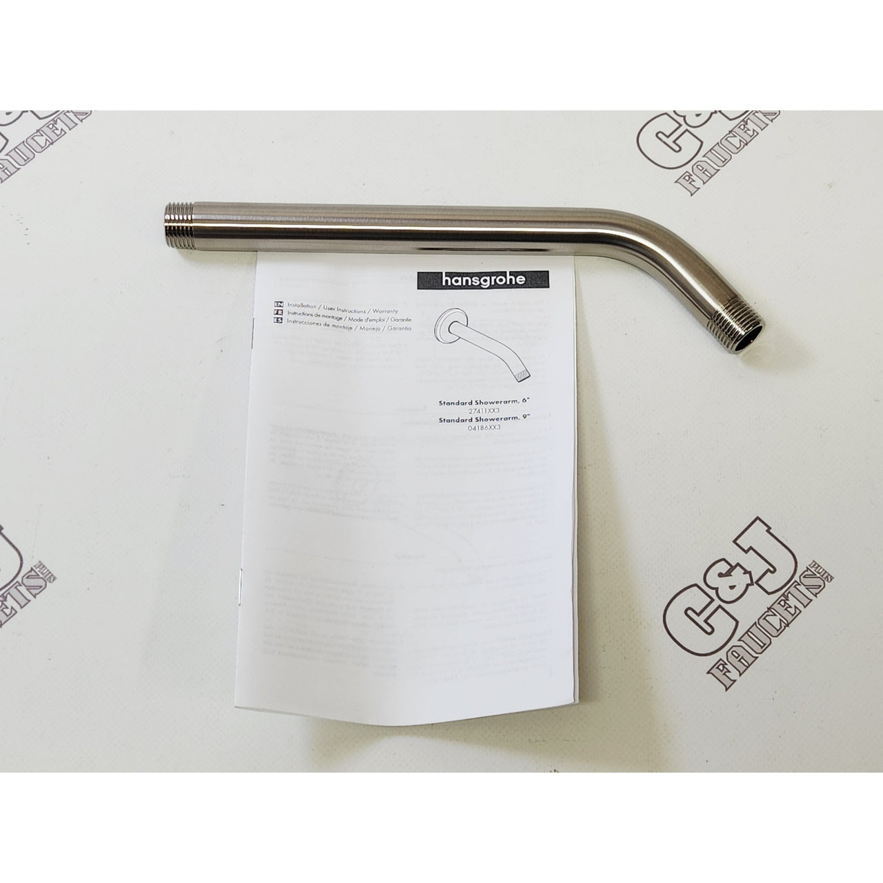 hansgrohe 04186823 Standard 9" Wall Mount Shower Arm - Brushed Nickel READ