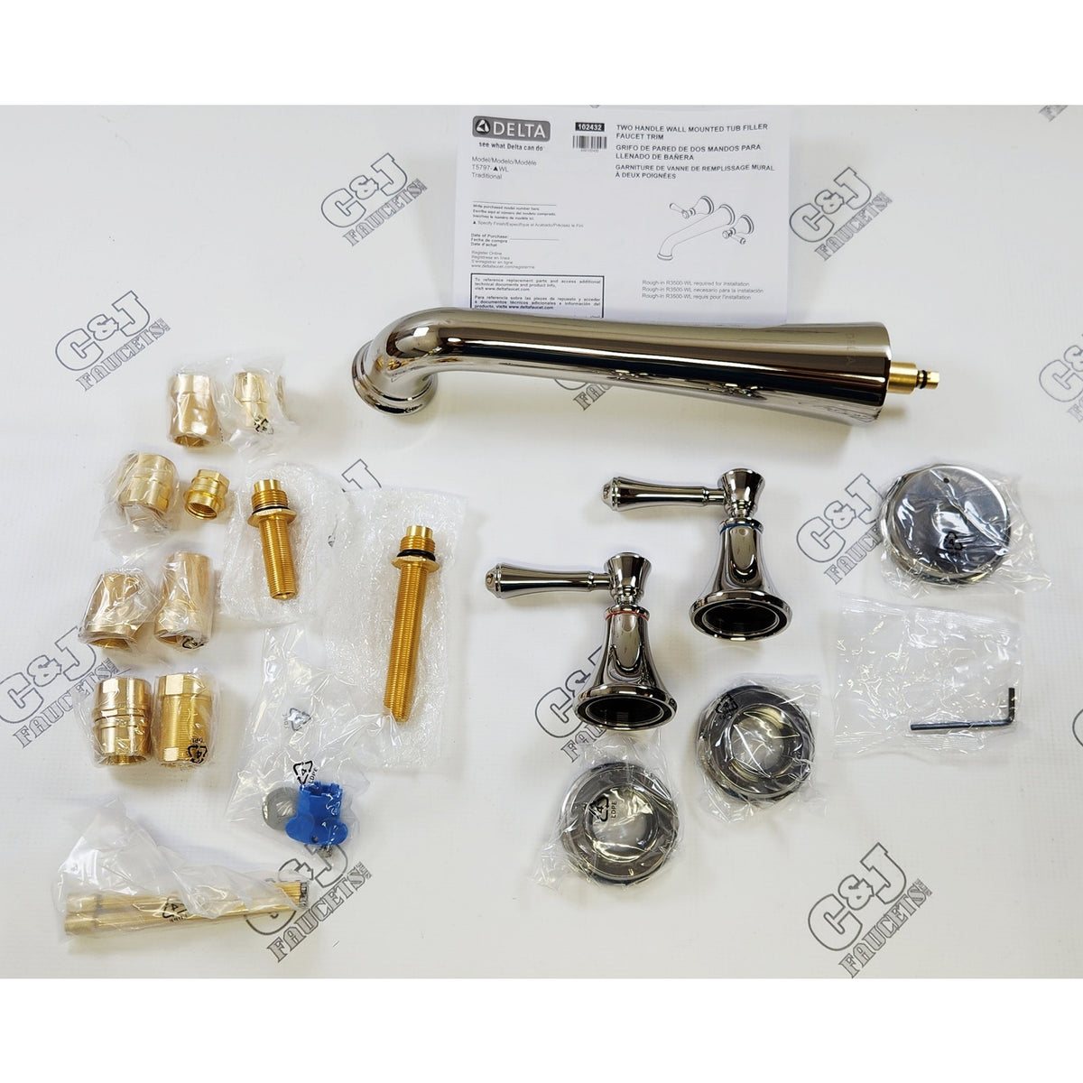 Delta T5797-PNWL Cassidy 10GPM Wall Mount Tub Filler -Brilliance Polished Nickel
