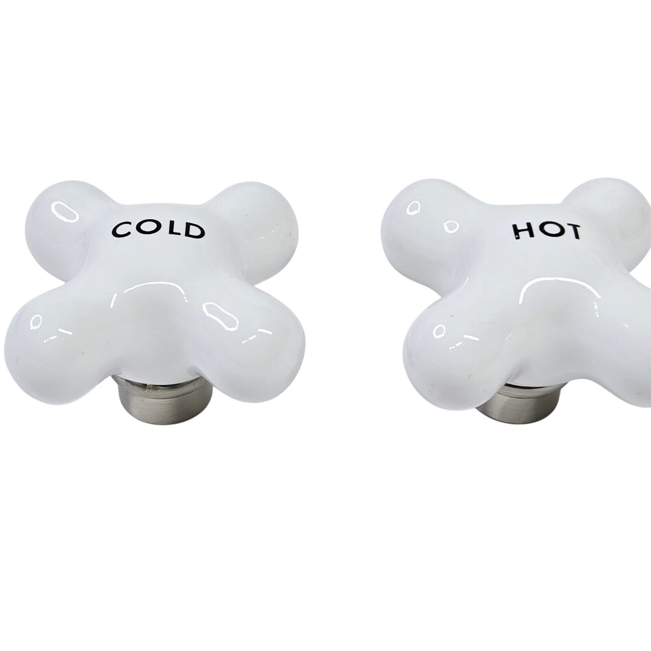 Signature Hardware 397510 Small Porcelain Cross Handles, Pair of 2 -Brshd Nickel