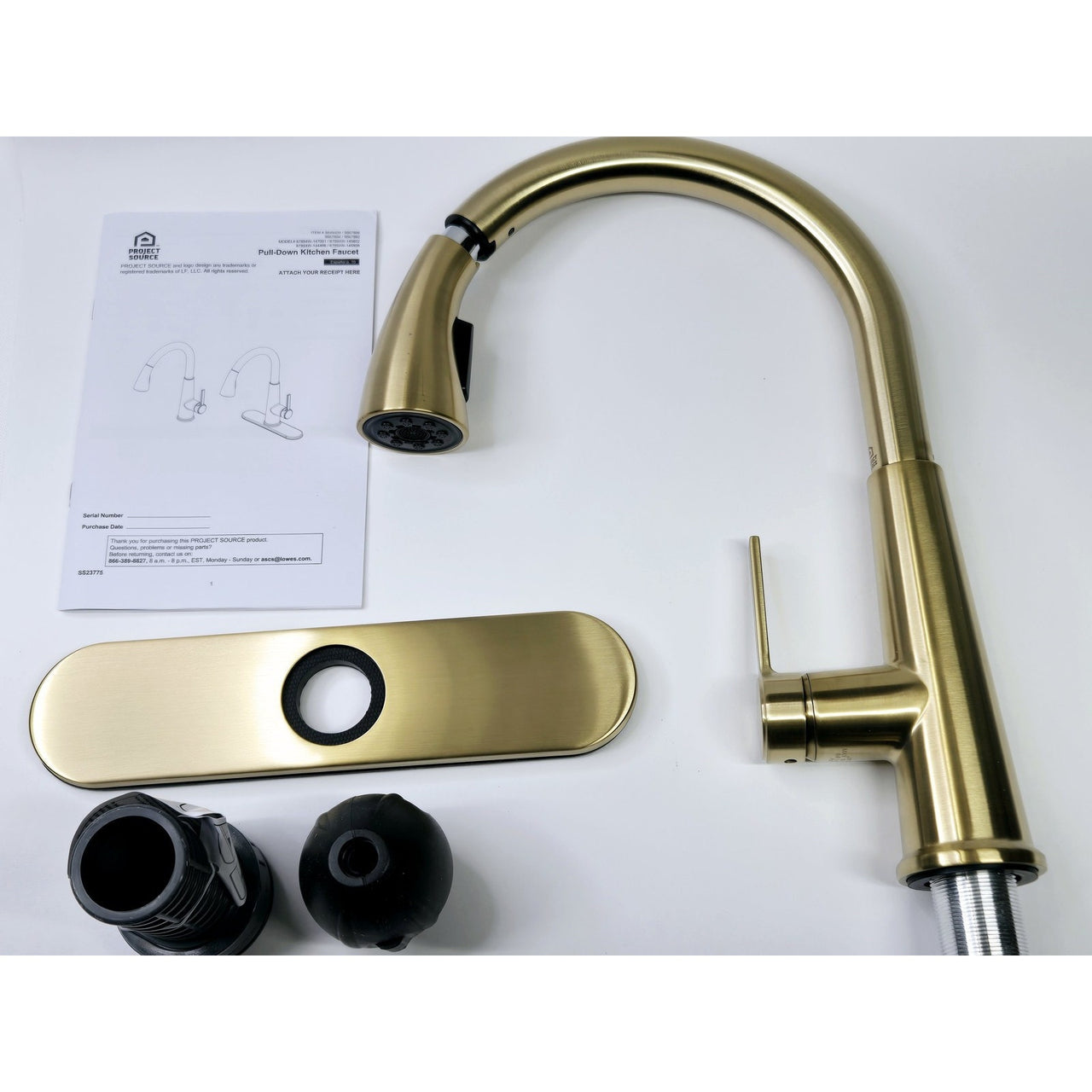 Project Source 5667894 Single Handle Kitchen Faucet - Brushed Gold *READ