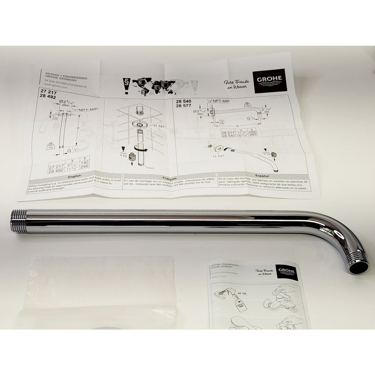 Grohe 28577000 12" Rain Shower Arm with Flange - Starlight Chrome