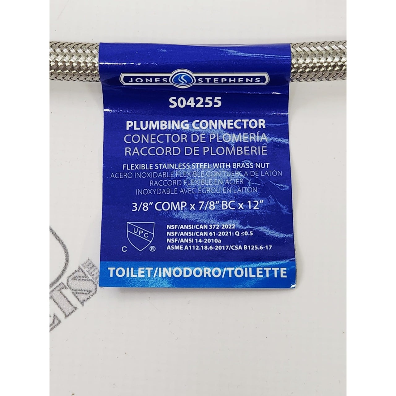Jones Stephens S04255 12" Braided Toilet Connector 3/8"OD - Stainless Steel