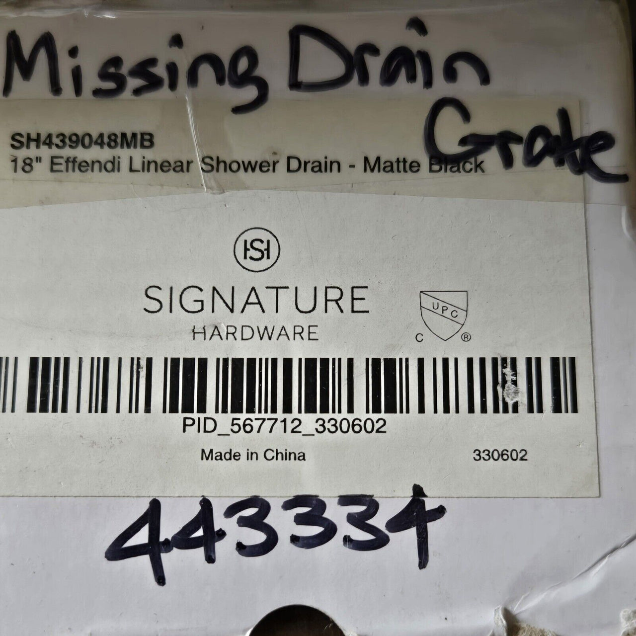 Signature Hardware 443334 Effendi Linear Shower Drain - Matte Black *READ