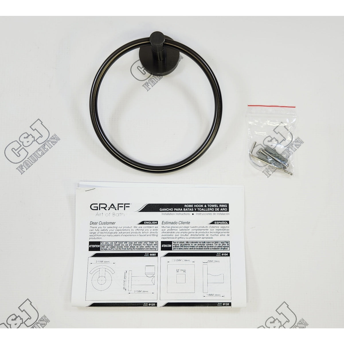 Graff G-9137-BOX 6-1/4" Wall Mounted Towel Ring - Brushed Onyx PVD