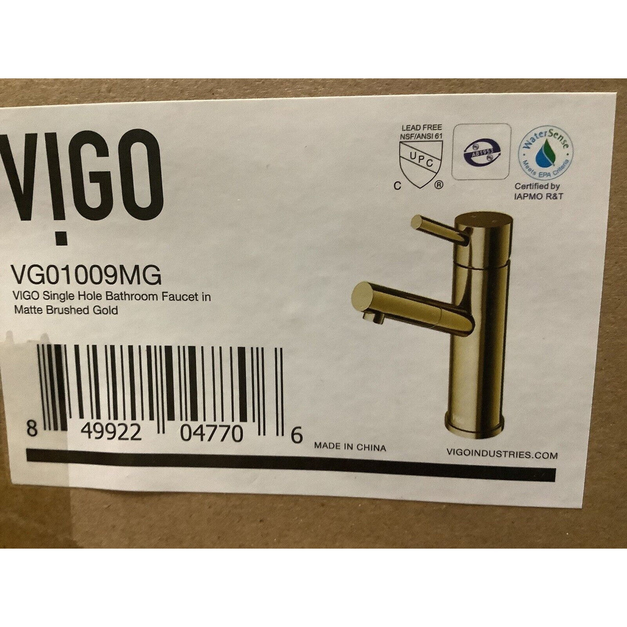 Vigo VG01009MG Noma One Handle Single-Hole Bathroom Faucet - Matte Brushed Gold