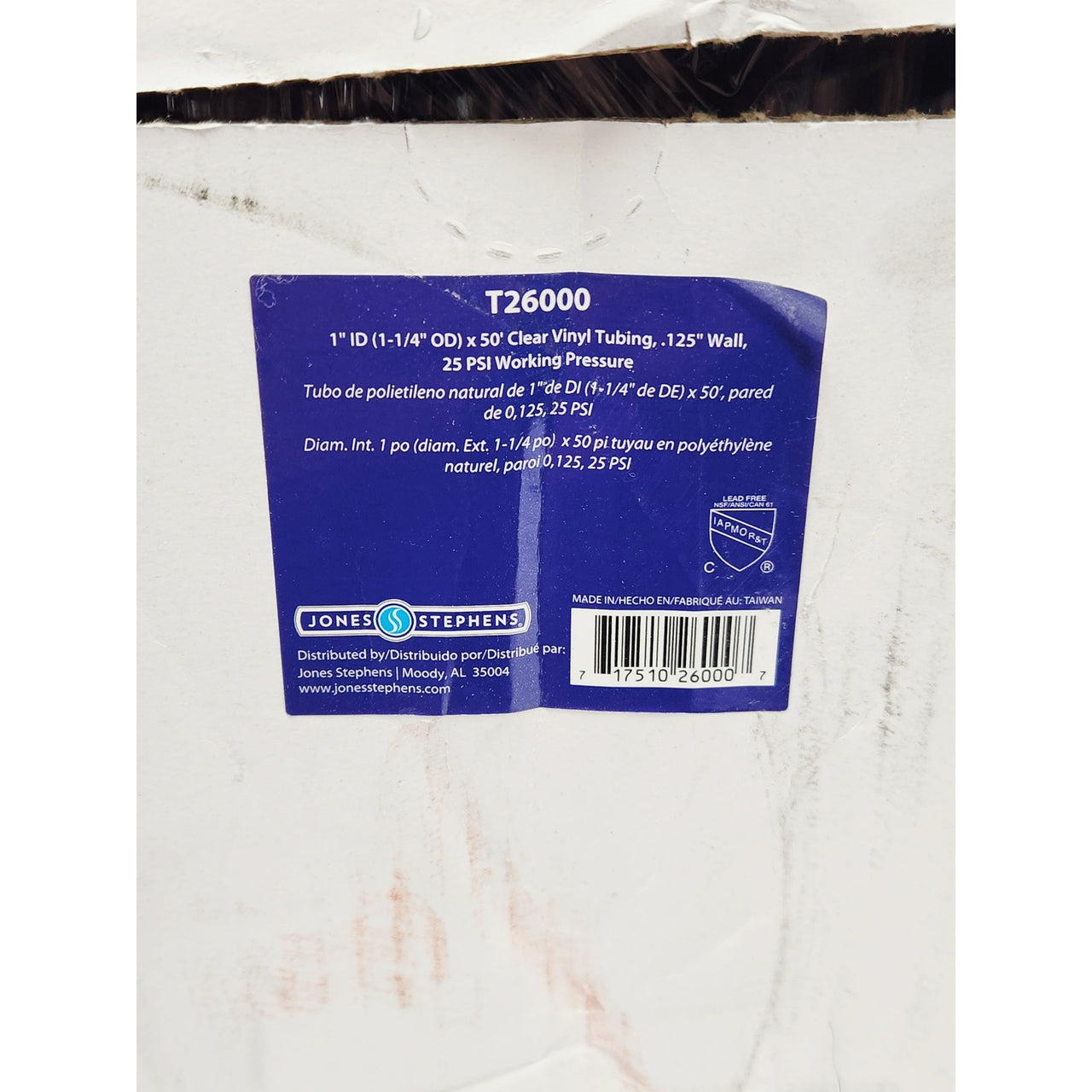 Jones Stephens T26000 1" ID x 1-1/4" OD 50 ft Clear Vinyl Tubing