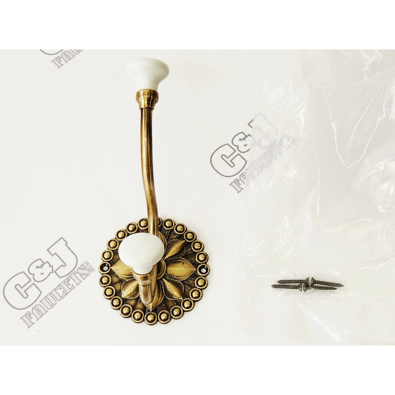 Signature Hardware 444407 Beaded Floral Double Coat and Hat Hook - Antique Brass