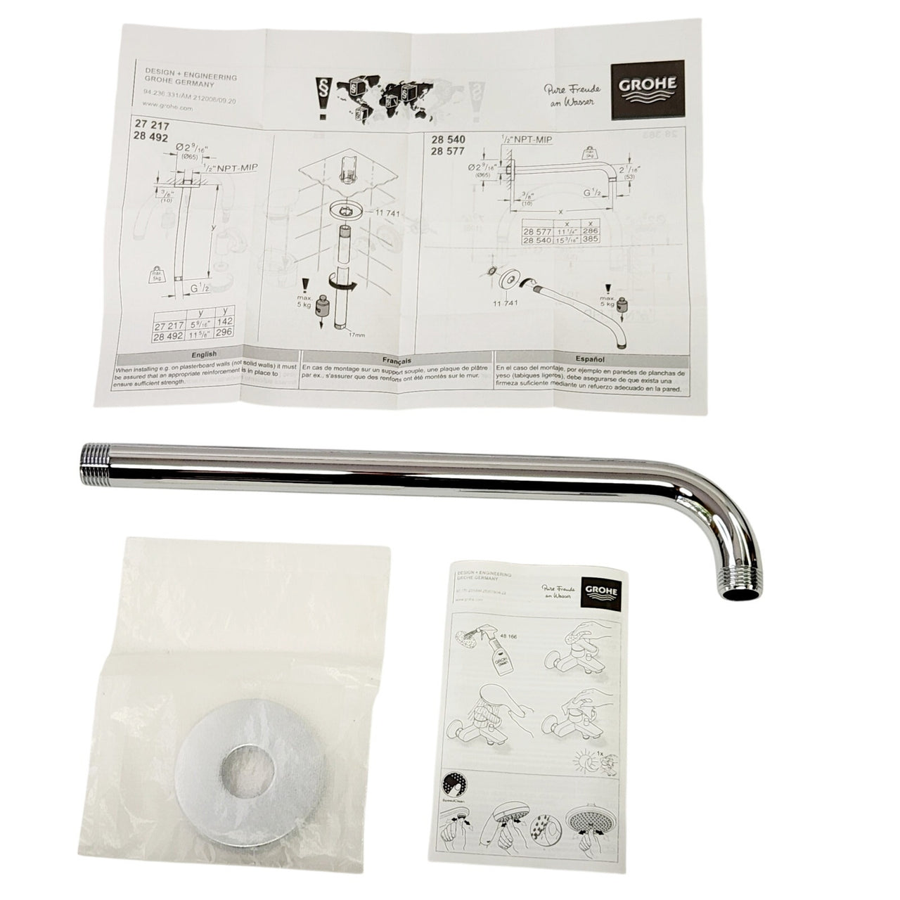 Grohe 28577000 12" Rain Shower Arm with Flange - Starlight Chrome