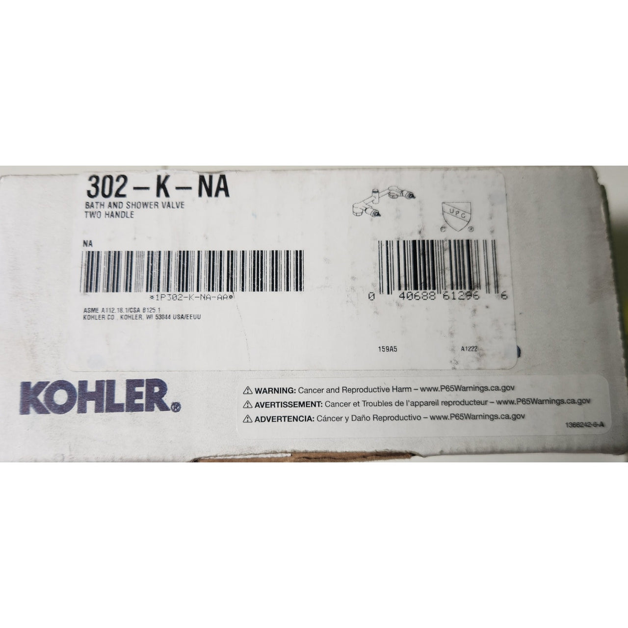 Kohler 302-K-NA Widespread 1/2" Ceramic In-Wall Two-Handle Valve System