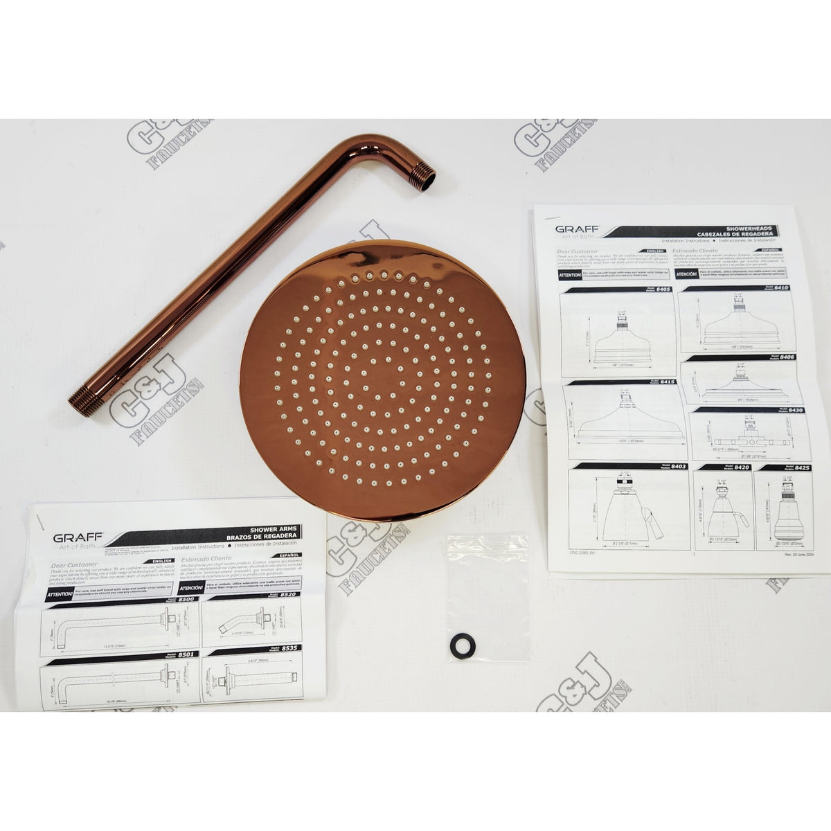 Graff G-8301-RG 1.8 GPM 7-15/16" Shower Head with 12" Arm - ORosa PVD
