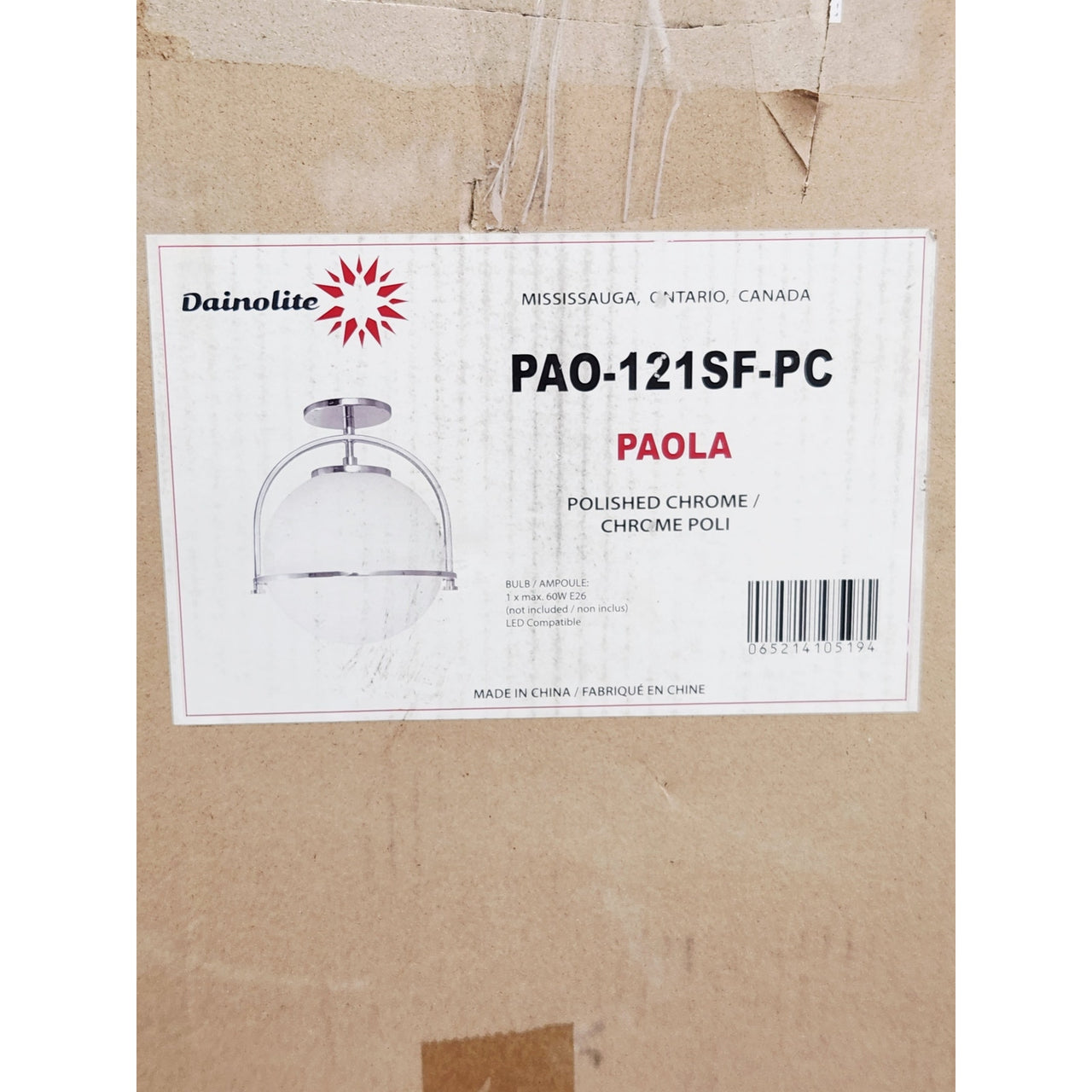 Dainolite PAO-121SF-PC Paola 1-Light Semi-Flush Ceiling Light - Polished Chrome