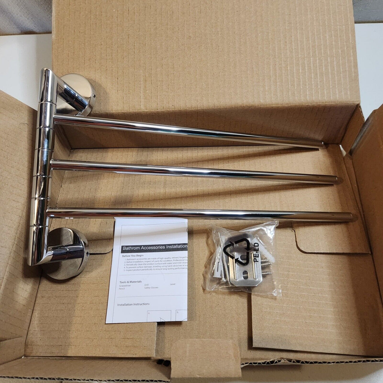 Signature Hardware 297317 Brass Triple Swing Arm Towel Bar - Polished Chrome