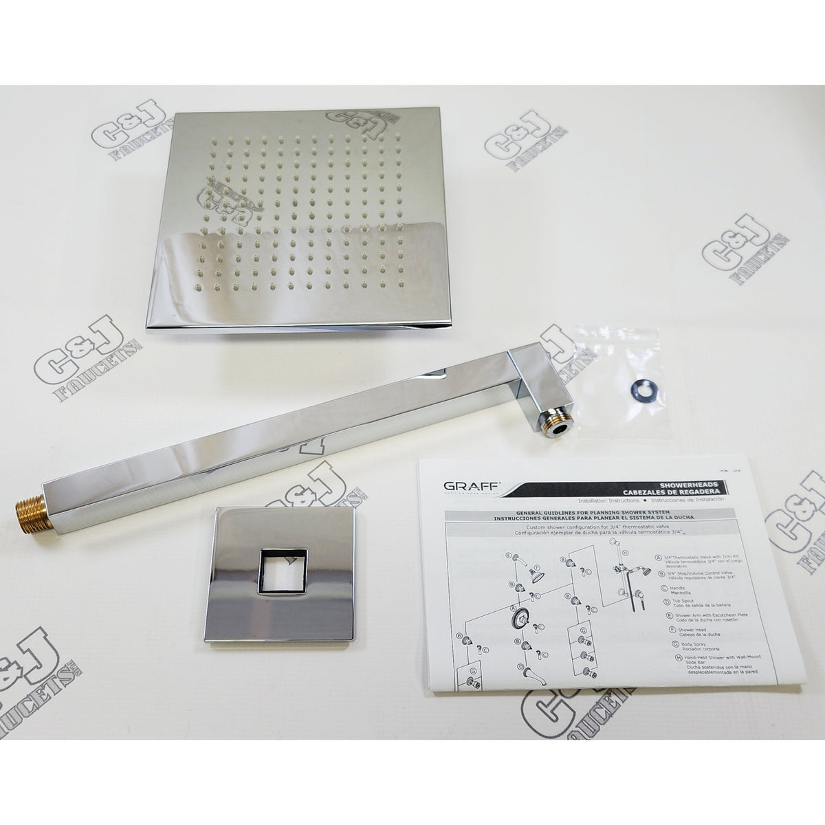 Graff G-8355-PC 1.8 GPM 7-11/16" Square Shower Head w/12" Arm - Polished Chrome