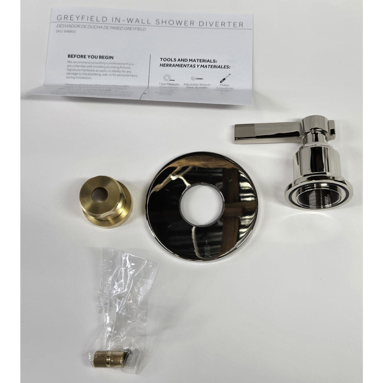 Signature Hardware 449777 Greyfield Shower Diverter Valve Trim - Polished Nickel