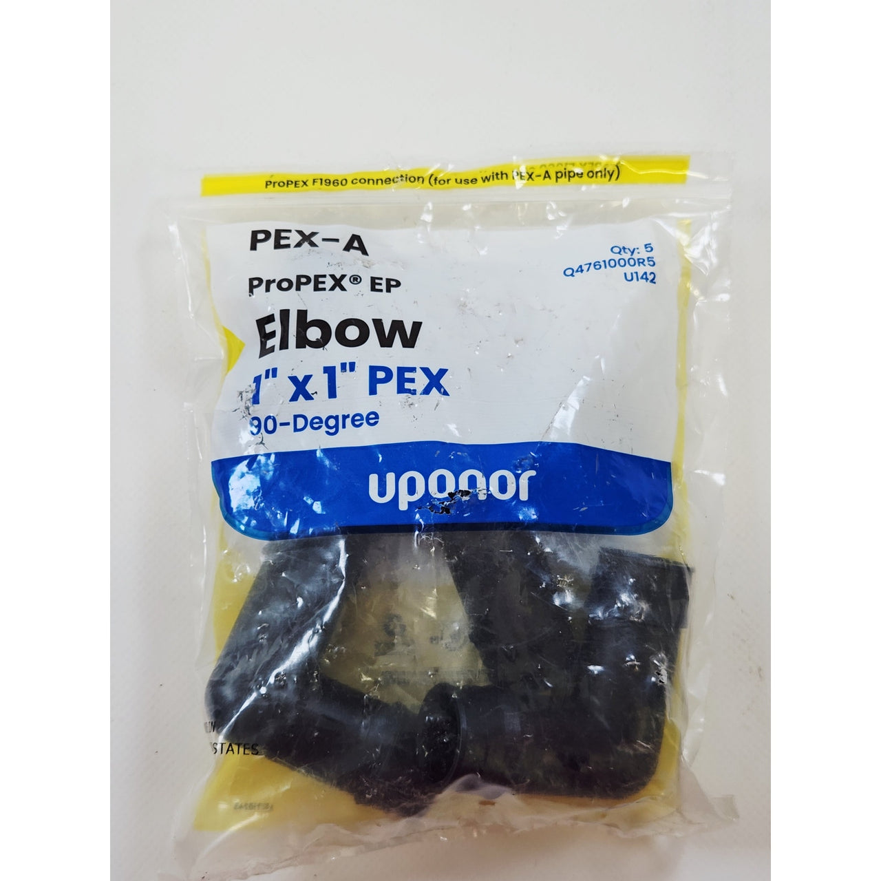 Uponor Q4761000R5 ProPEX EP 1" x 1" 90 Degree Expansion Elbow 5-Pack - Black