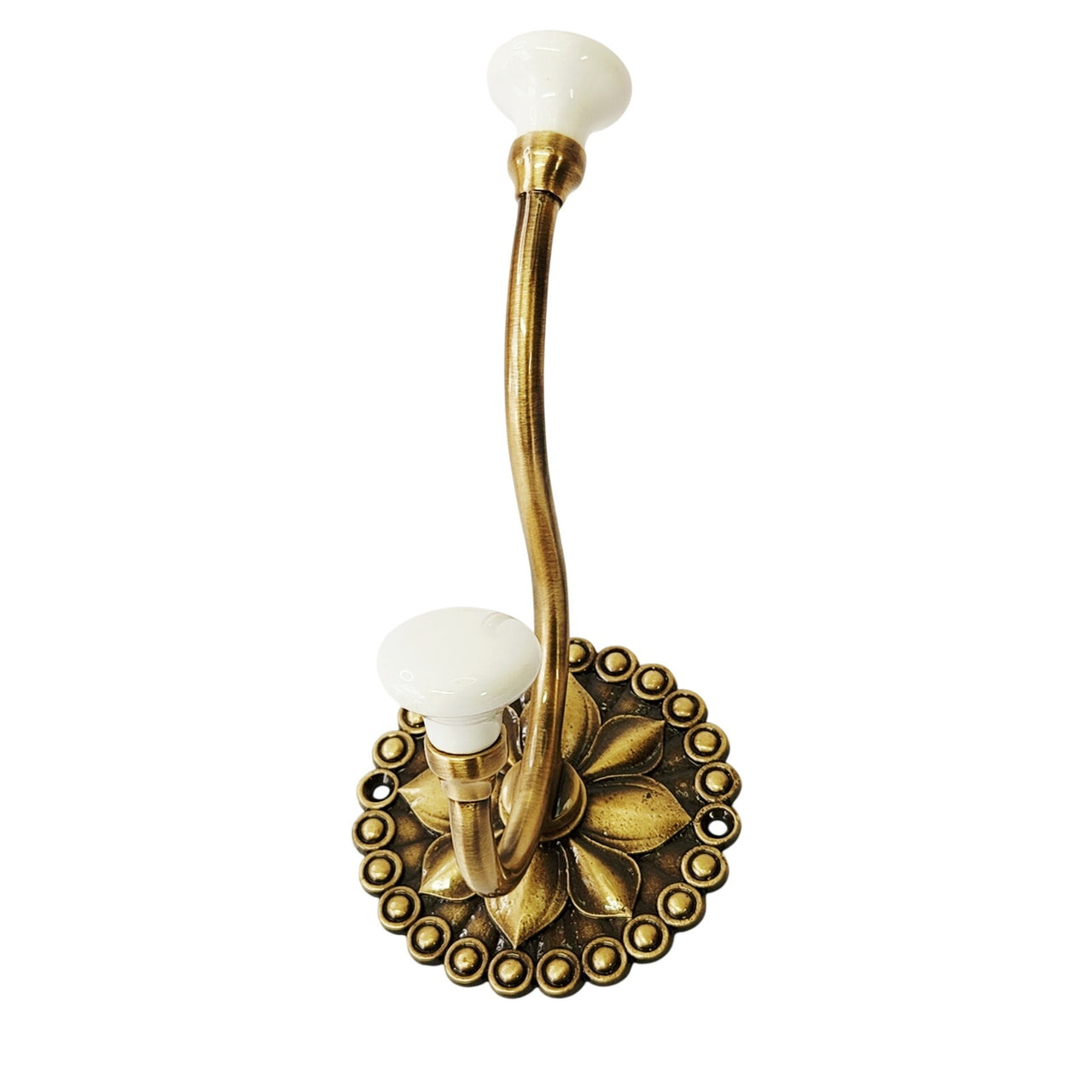 Signature Hardware 444407 Beaded Floral Double Coat and Hat Hook - Antique Brass