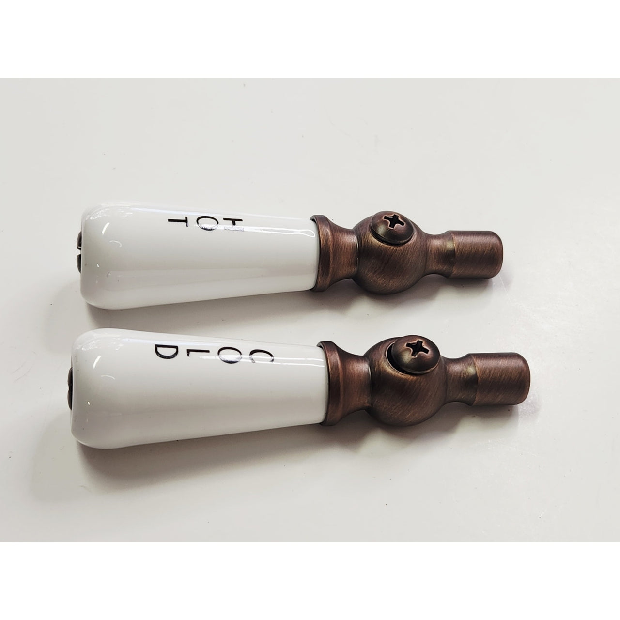 Signature Hardware 329509 Small Porcelain Lever Handles (Pair) - Oil Rub Bronze