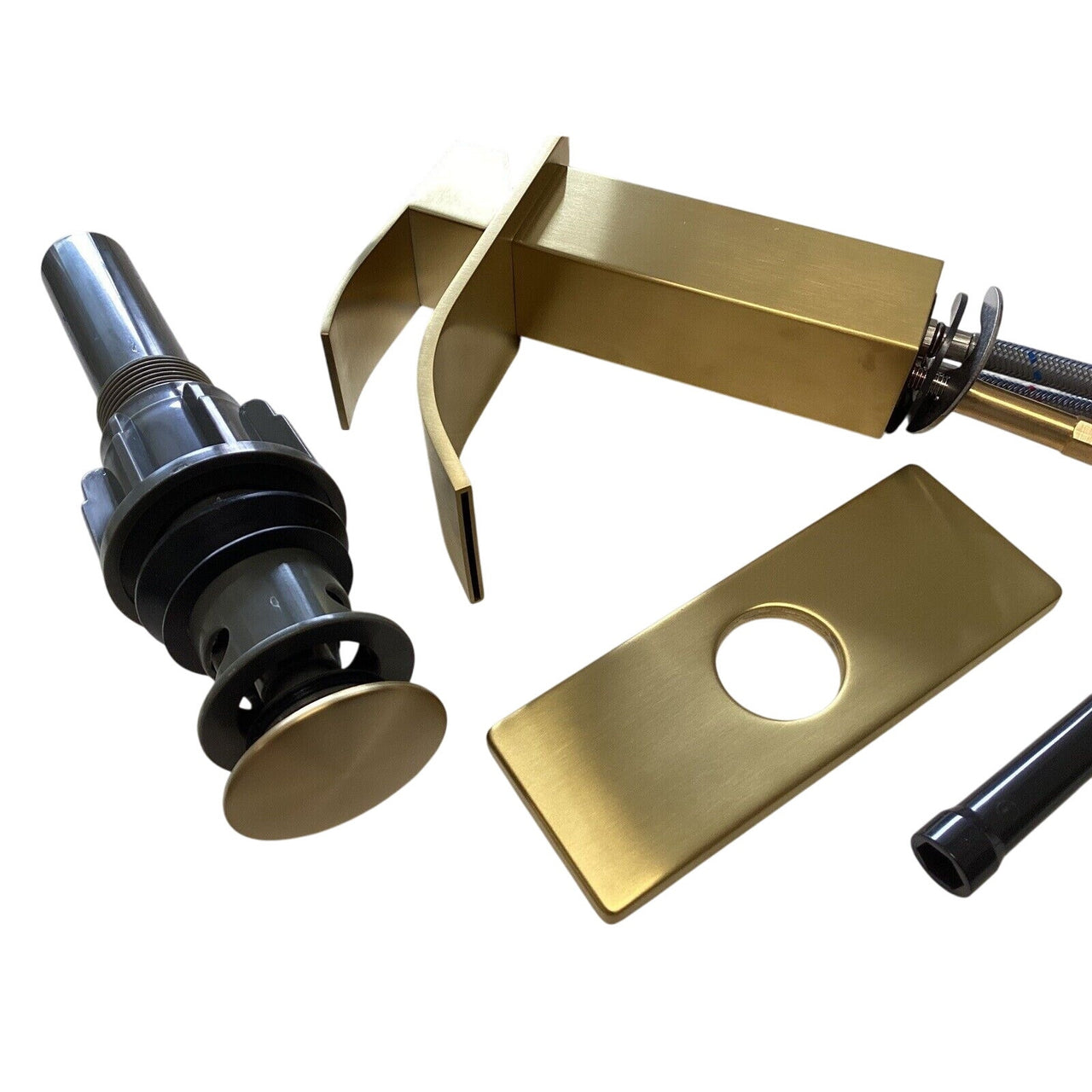 BWE A-96021-BG Waterfall Bathroom Faucet with Pop-up Drain - Brushed Gold READ