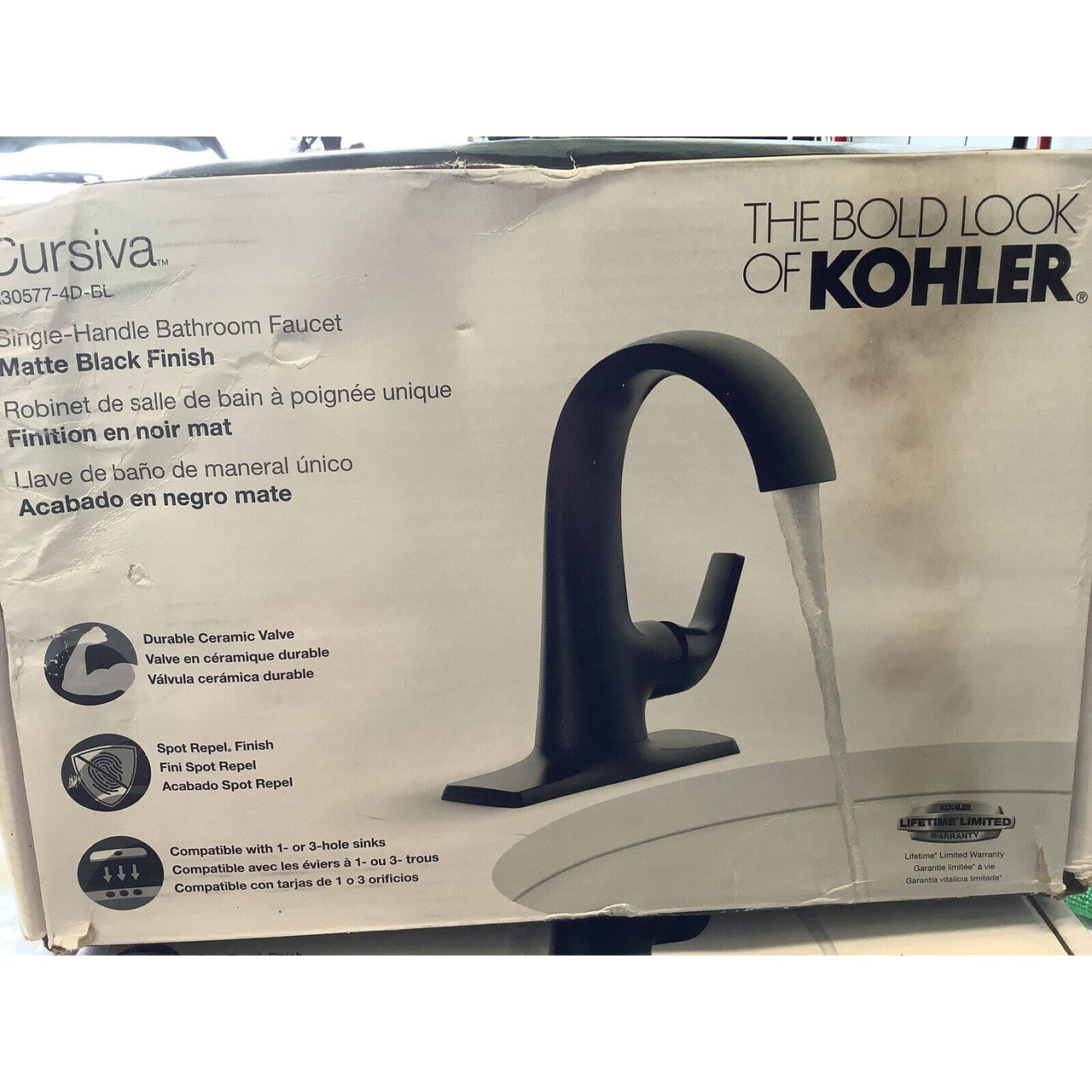 Kohler R30577-4D-BL Cursiva Single Handle Bathroom Faucet - Matte Black