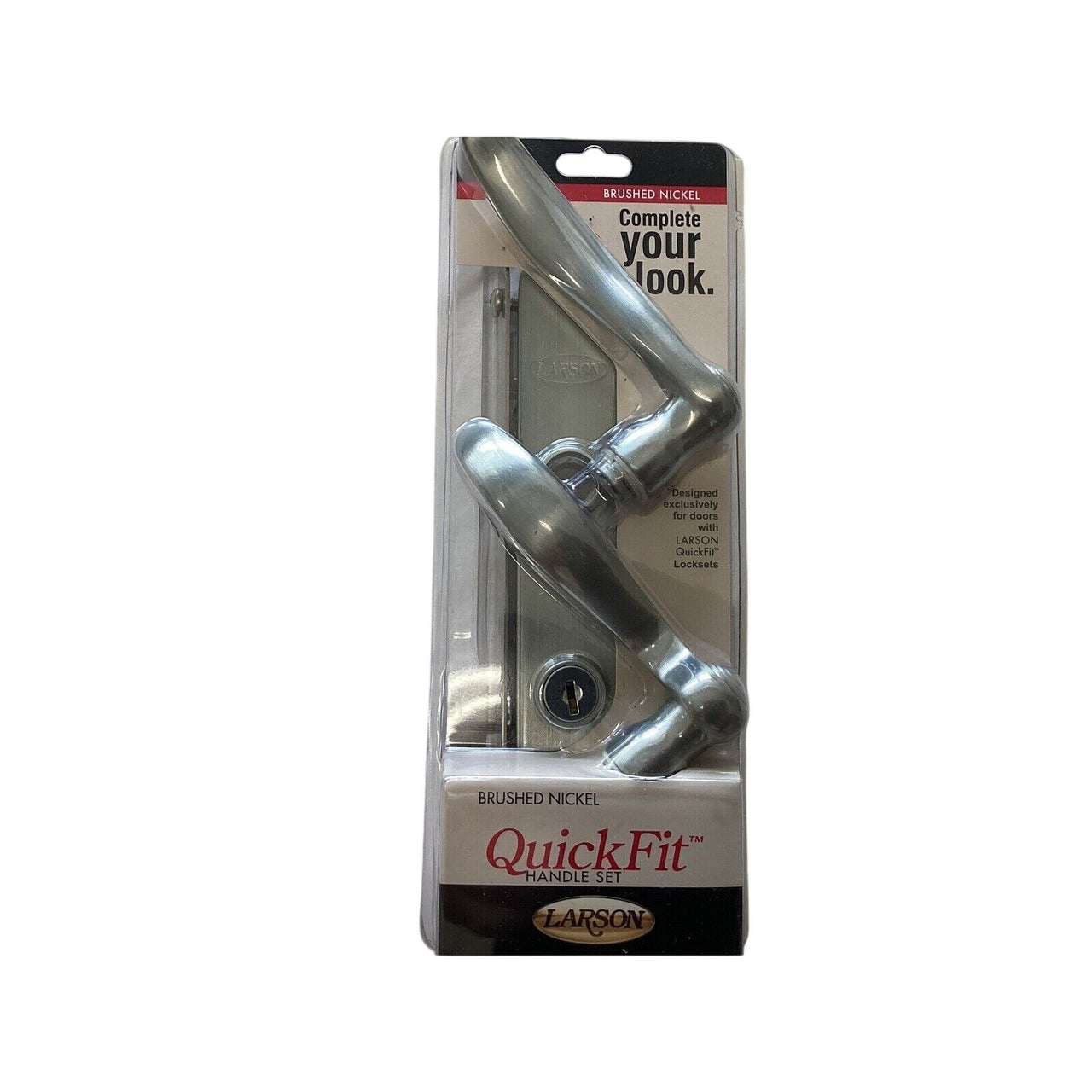 Larson 20297817 QuickFit Curved Handle Set w/Keyed Deadbolt Lock - Brush Nickel
