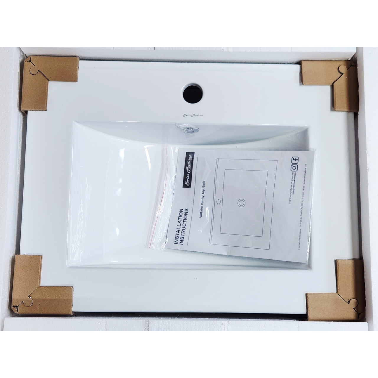 Swiss Madison SM-VT324 24" Single Hole Bathroom Sink Vanity Top - Glossy White