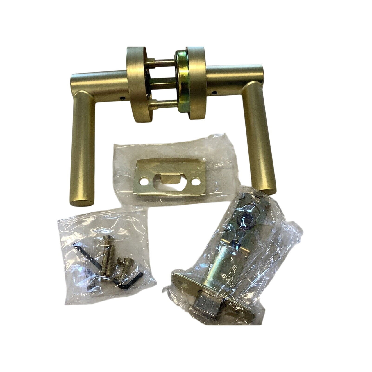 Signature Hardware 466698 Ewing Entrance Set, Round Rod Lever Handle-Satin Brass