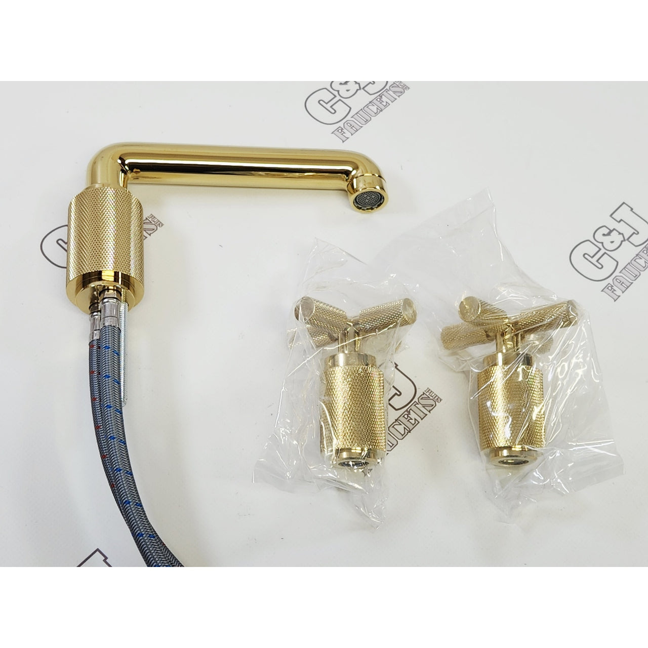 Waterpar JK0424 8" Widespread Double Handle Bathroom Sink Faucet - Gold