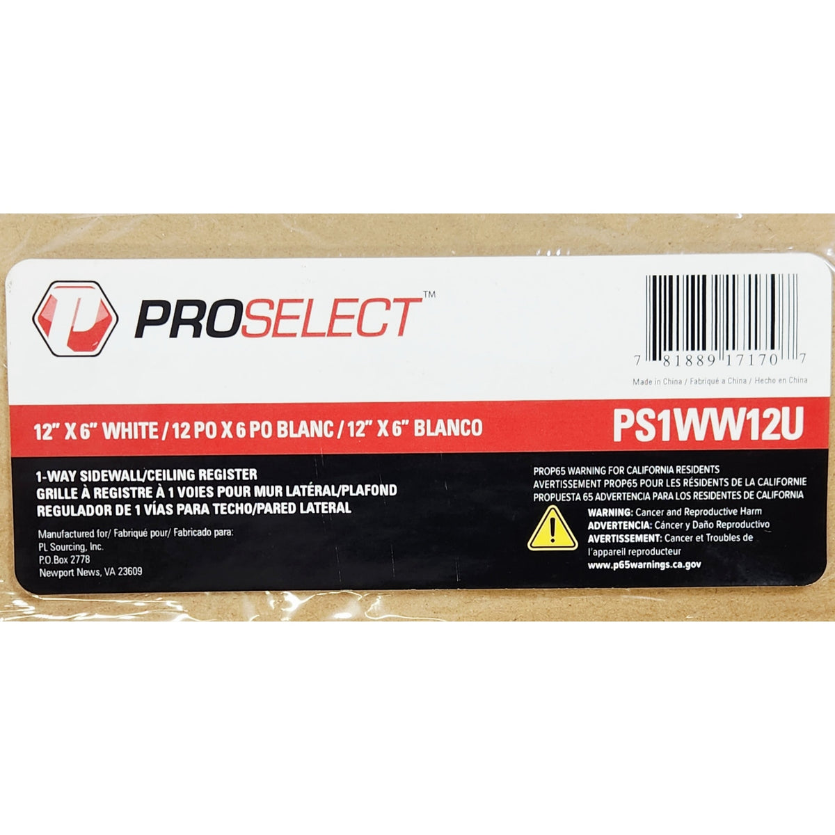 Proselect PS1WW12U 12" x 6" Ceiling Sidewall Register Vent Cover - White