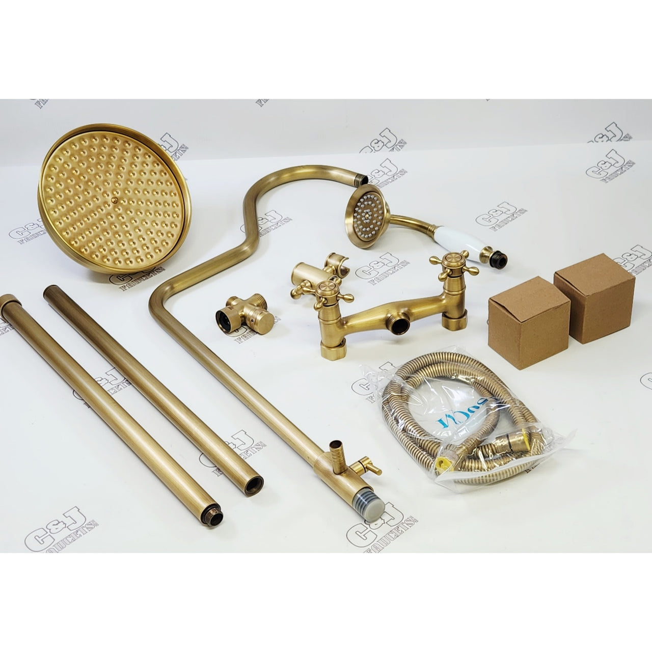 BWE A-98063-Anti Wall Mount Bathroom Shower System Unit - Antique Brass