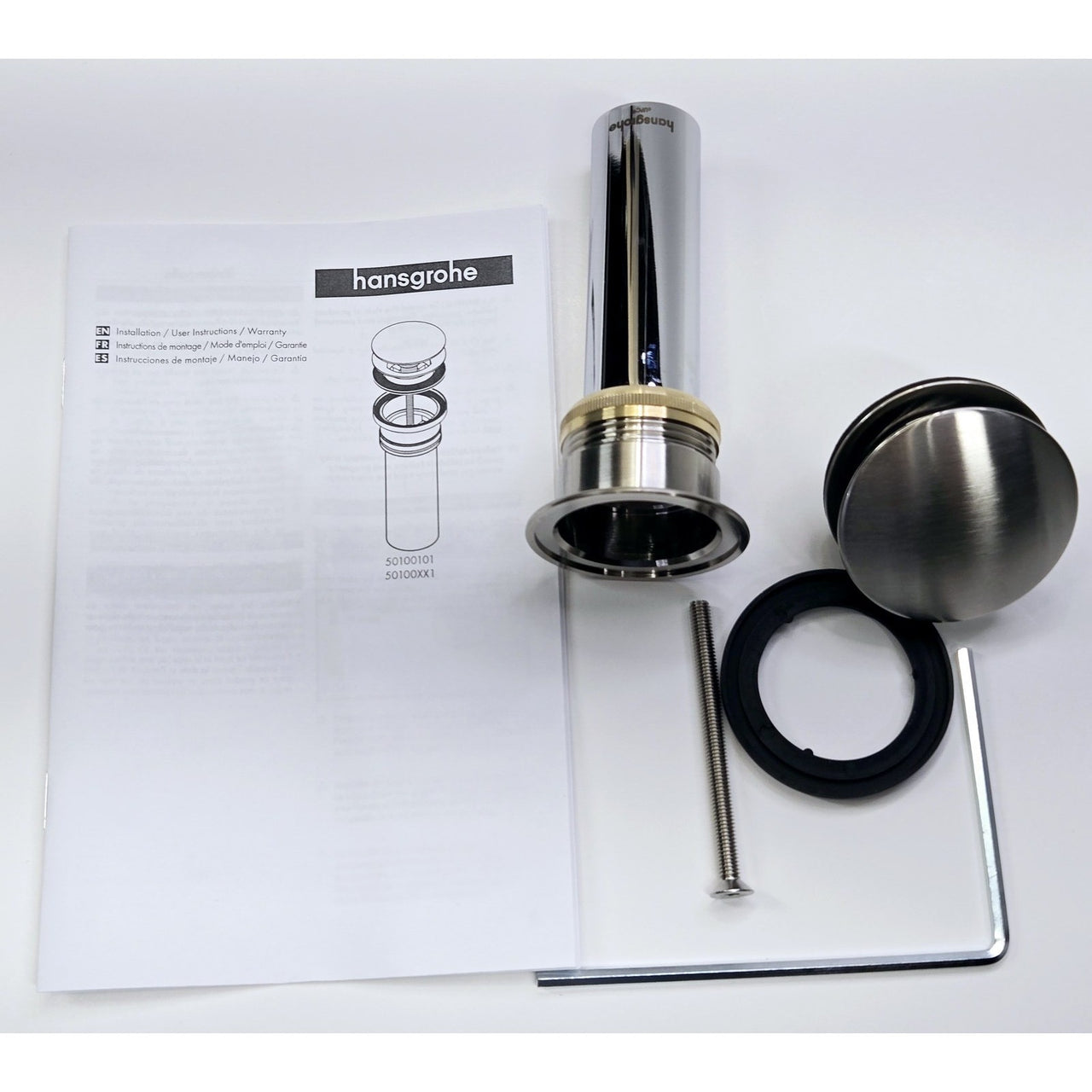 hansgrohe 50100821 1-1/4" Push-Open Drain Assembly with Overflow - Brush Nickel