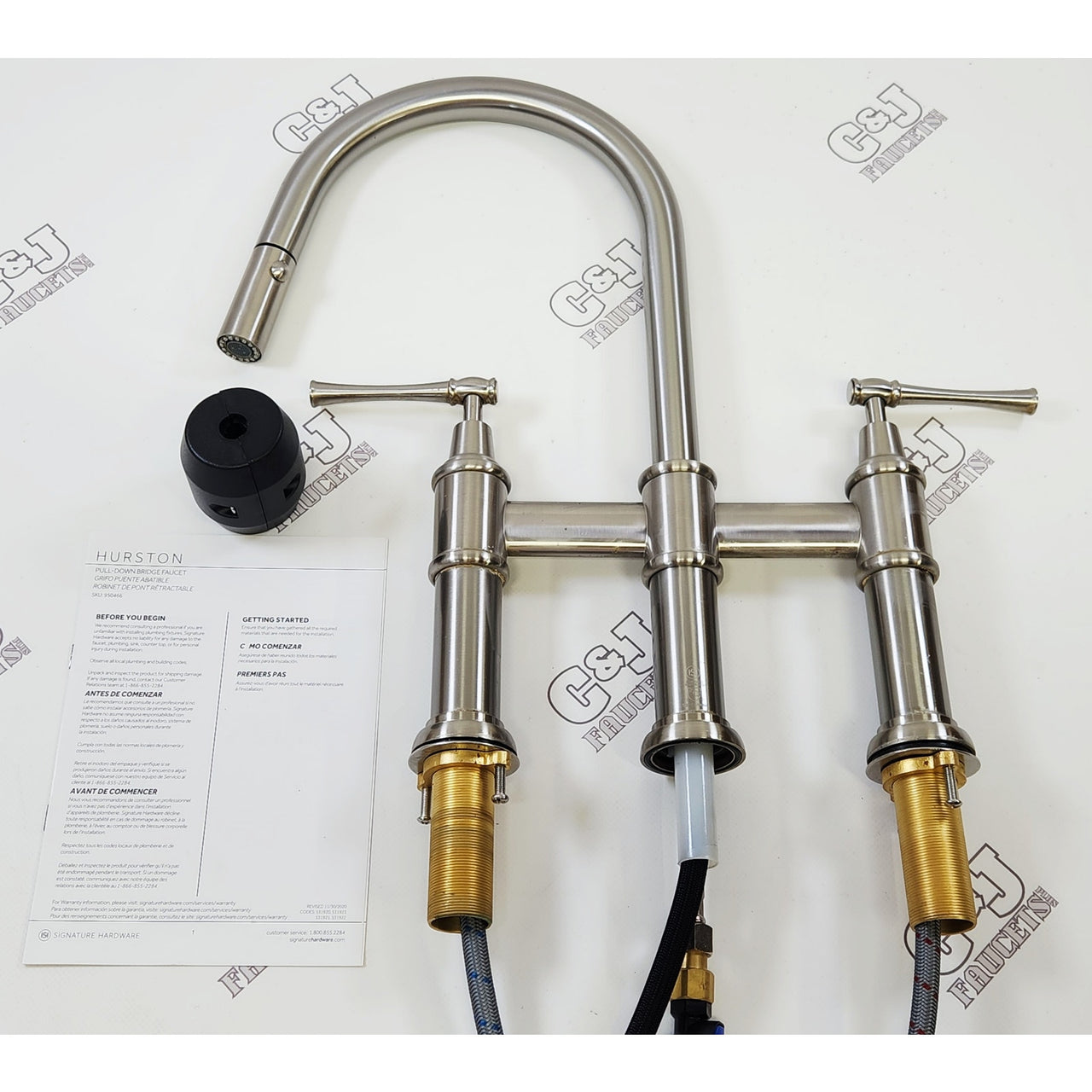 Signature Hardware 455765 Hurston Bridge Pull-Down Faucet - Brushed Nickel READ